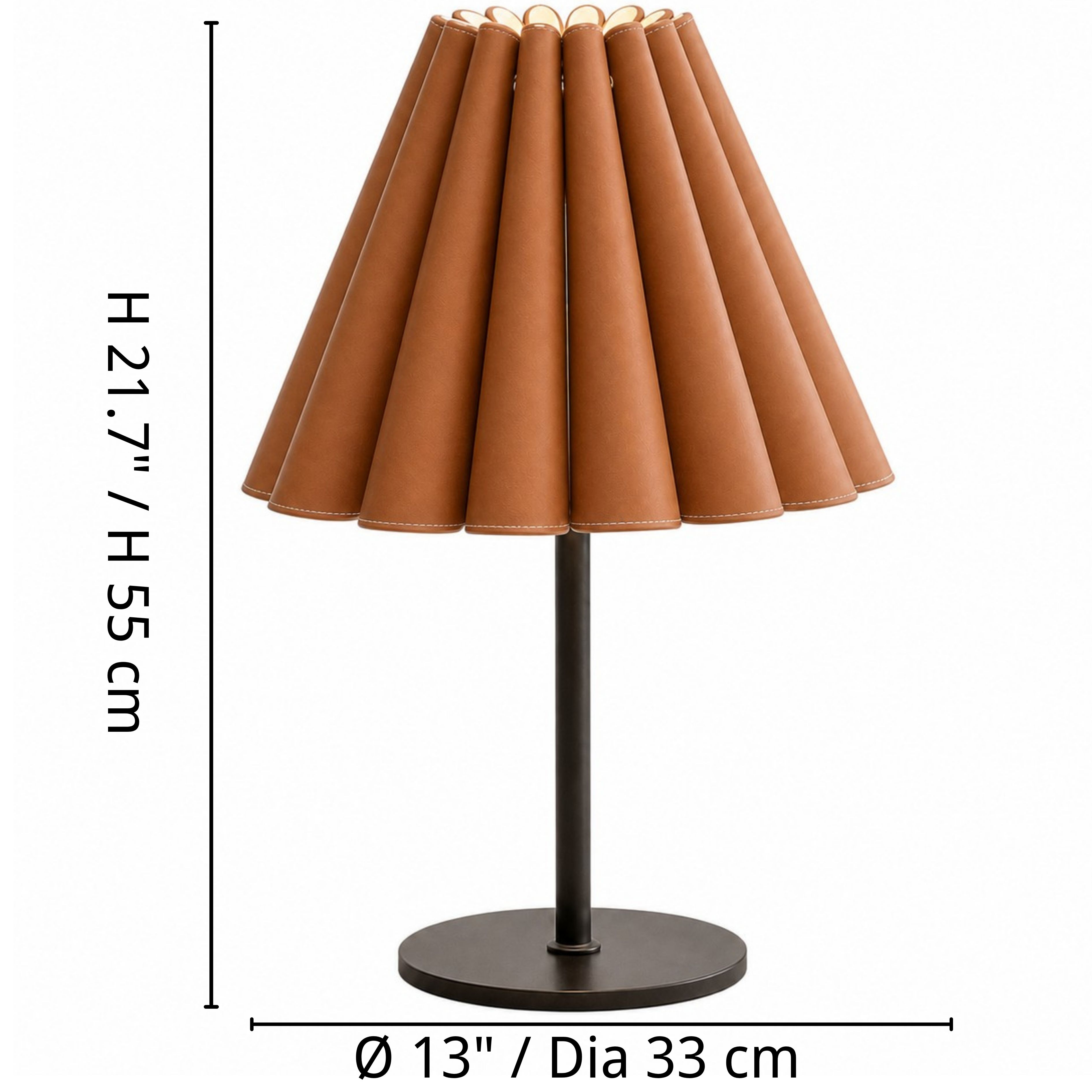 Caramel brown table lamp dimensions: 33 cm diameter and 55 cm high