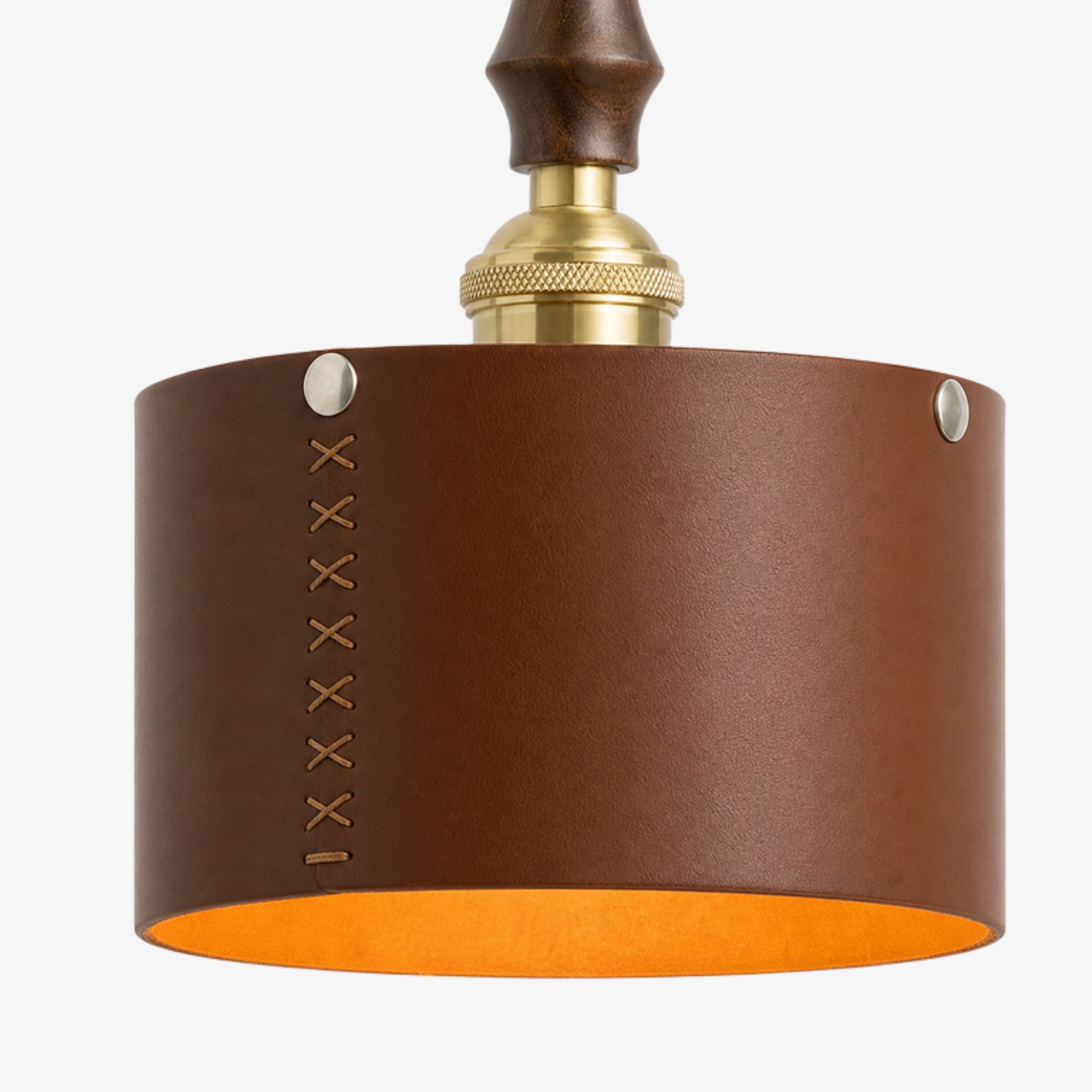 Dark brown leather shade stitching and rivet detail