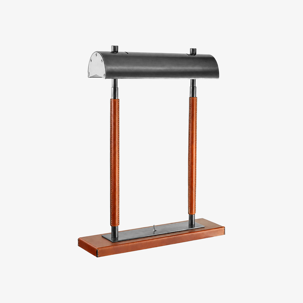 Orange leather-wrapped double-column table lamp