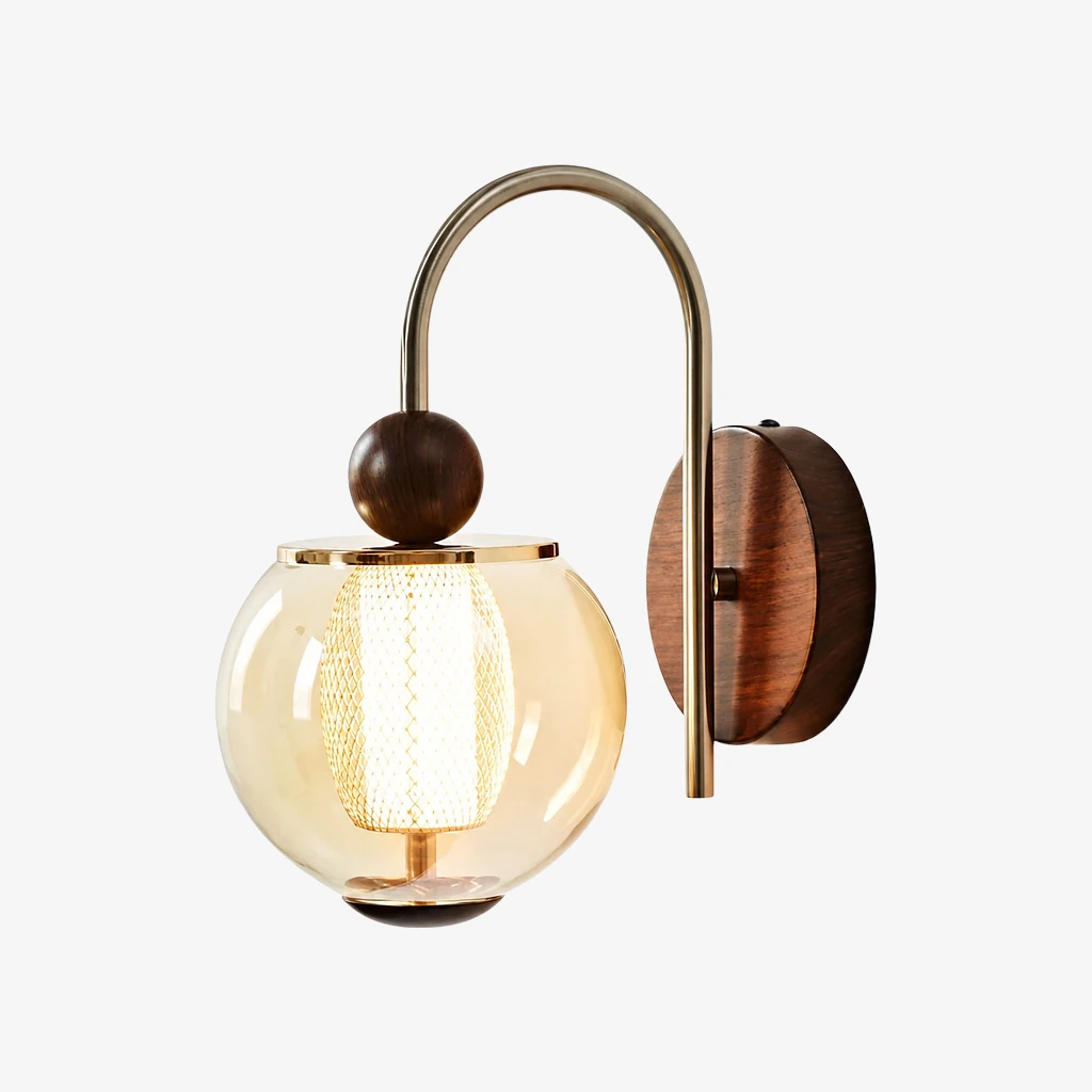 Orbit arched amber-glass wall sconce Shade A in Nickel