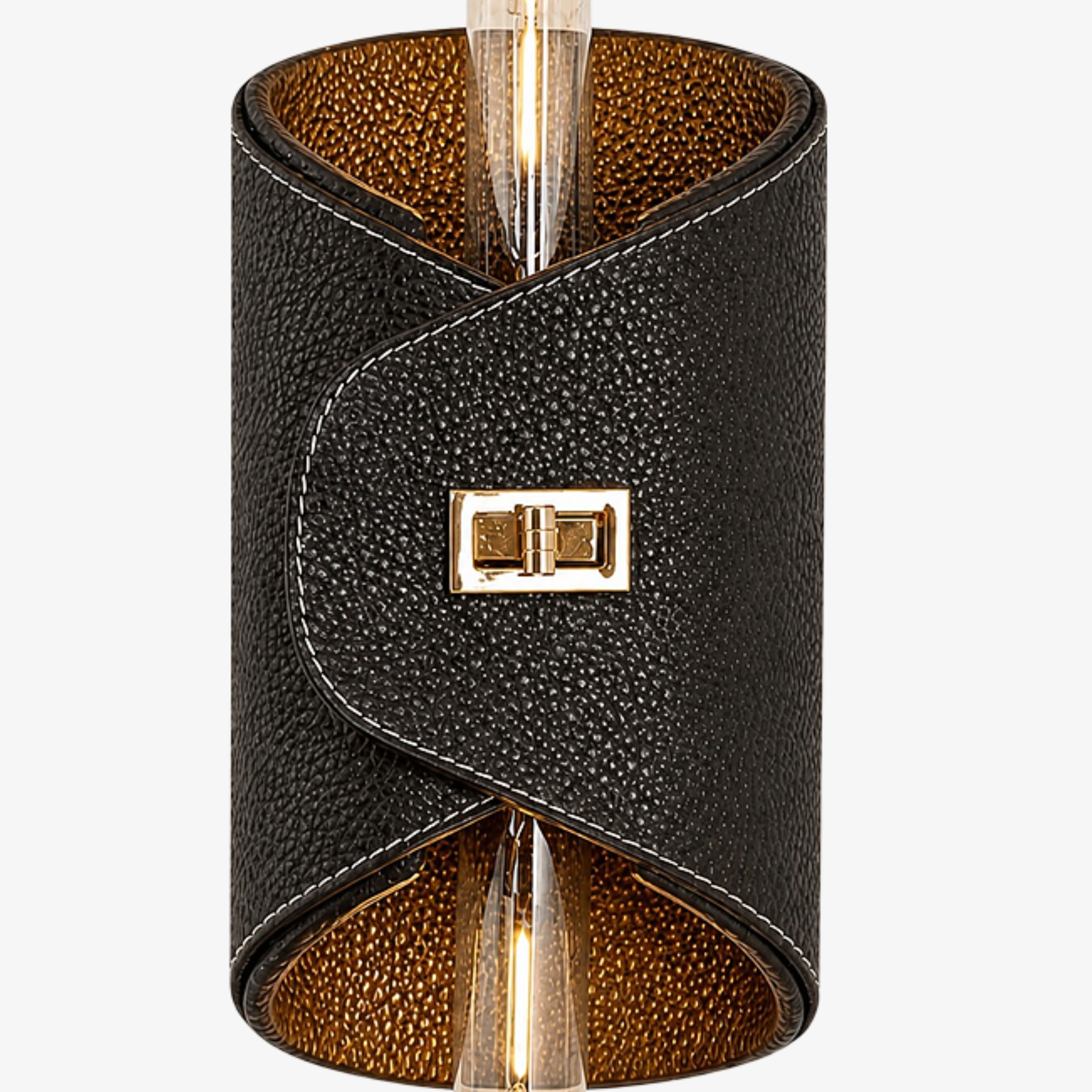 Black leather texture and gold clasp detail