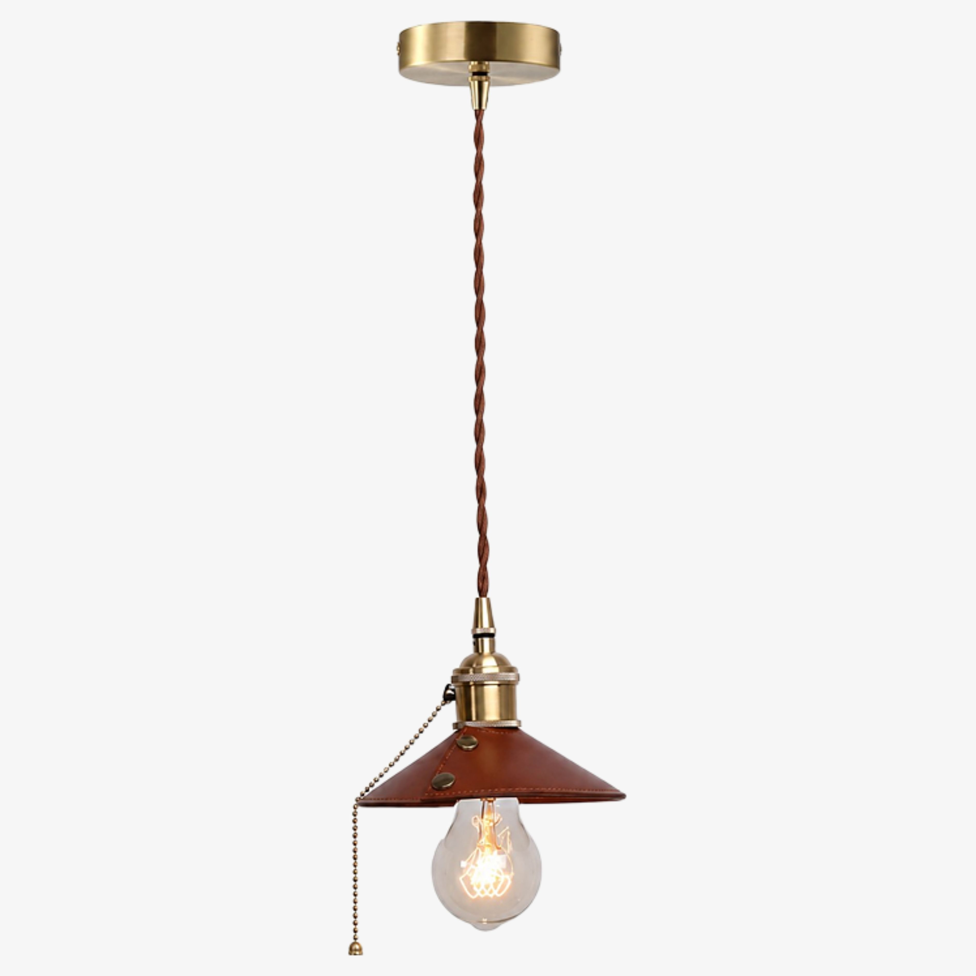 Brown leather conical pendant lamp