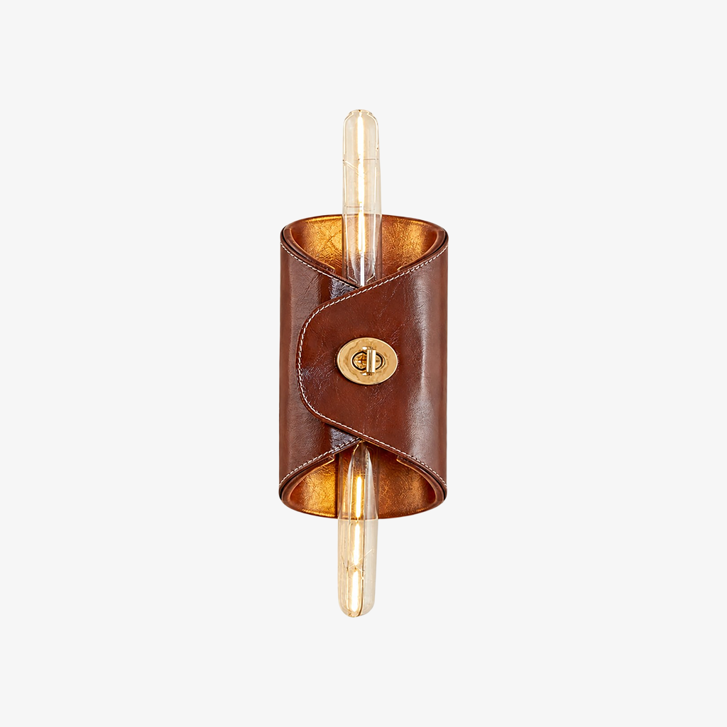 Brown wrapped leather wall lamp