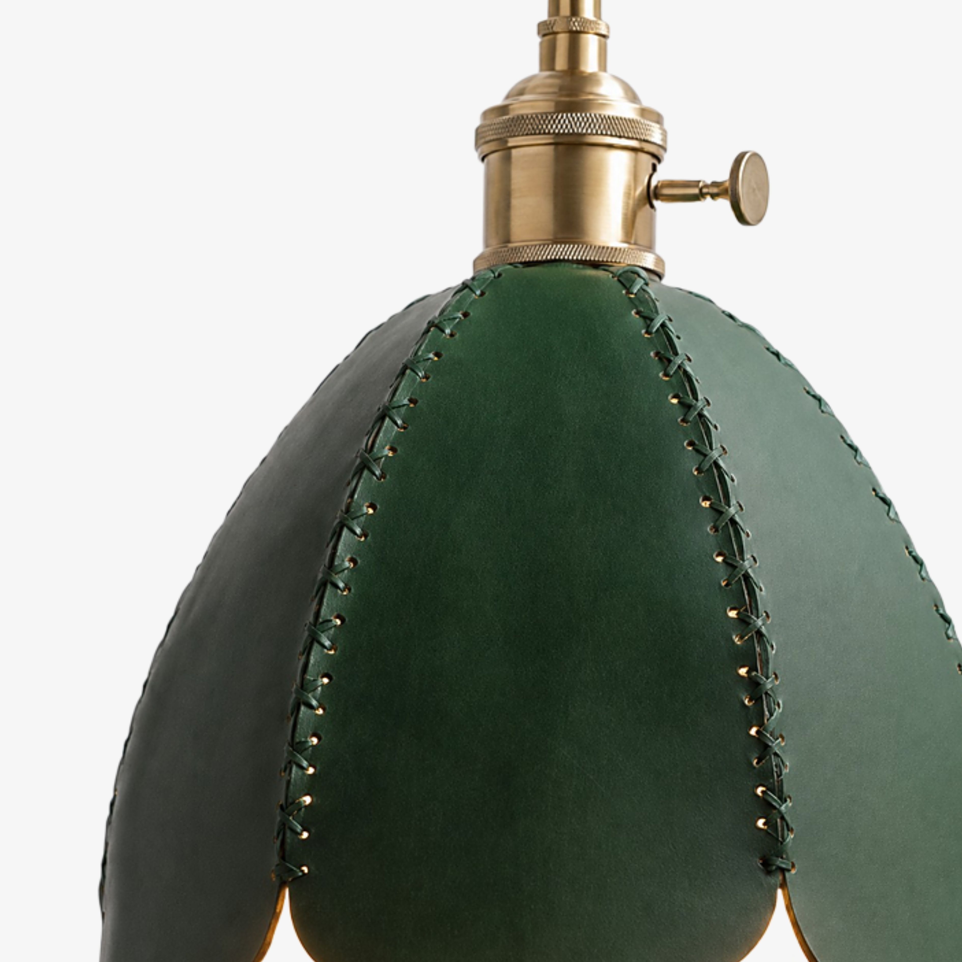 Green leather petal shade with antique brass socket