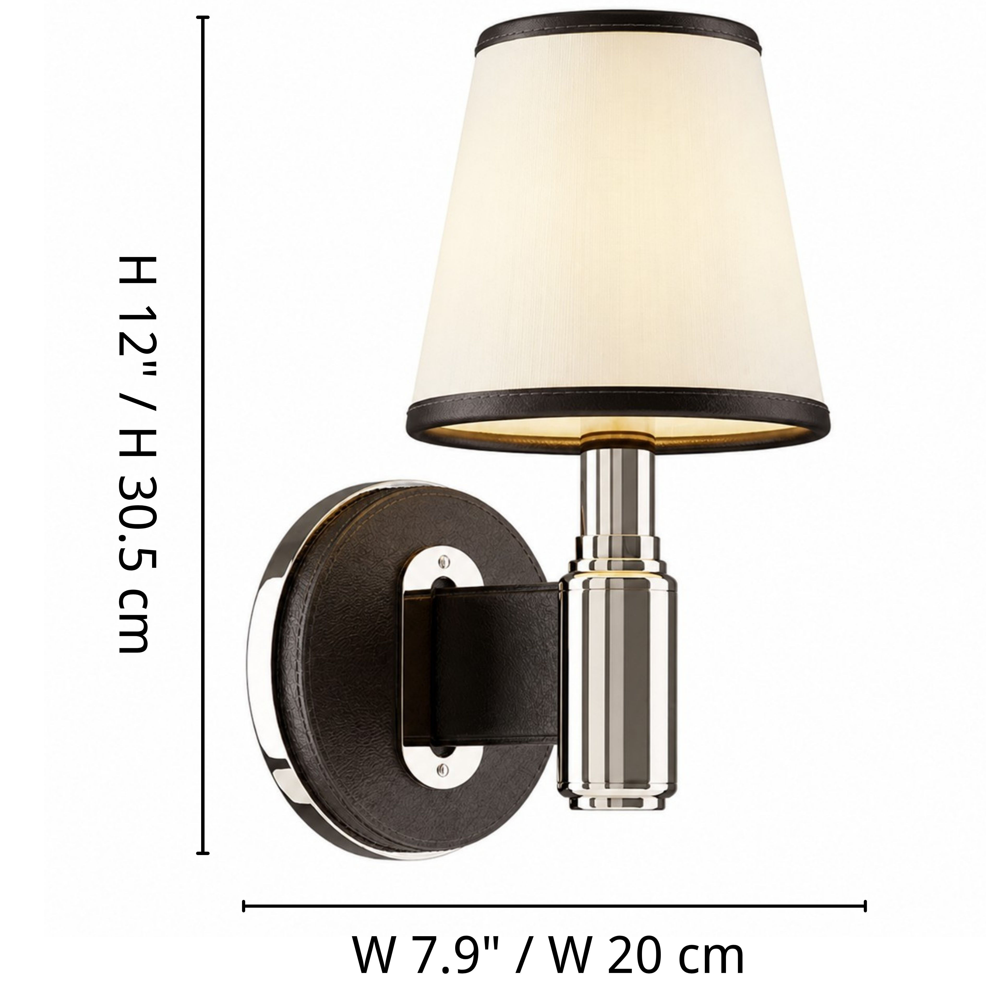 Wall lamp dimensions: 20 cm wide and 30.5 cm high