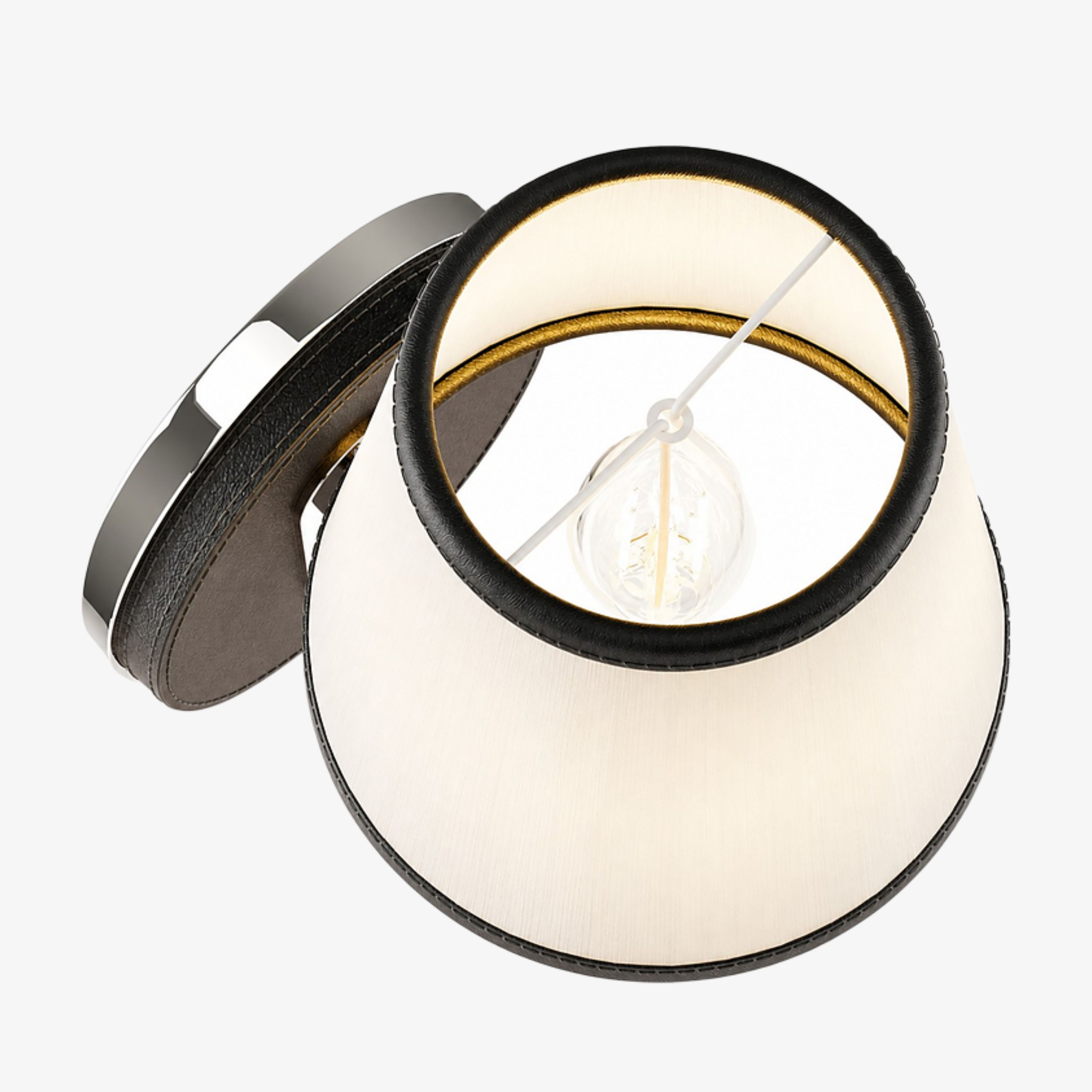 Cream fabric shade and leather trim detail