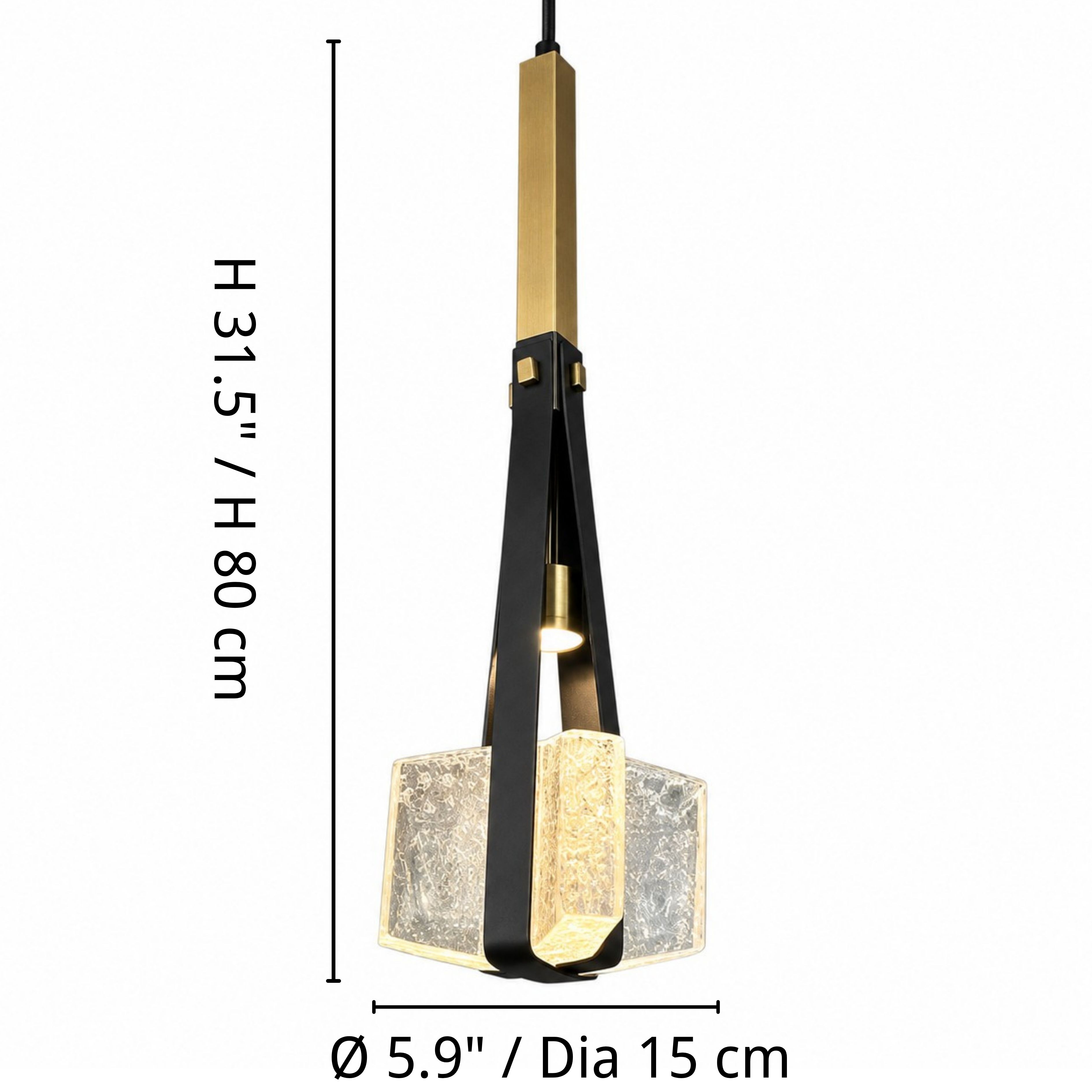 Pendant lamp dimensions: 15 cm diameter and 80 cm height
