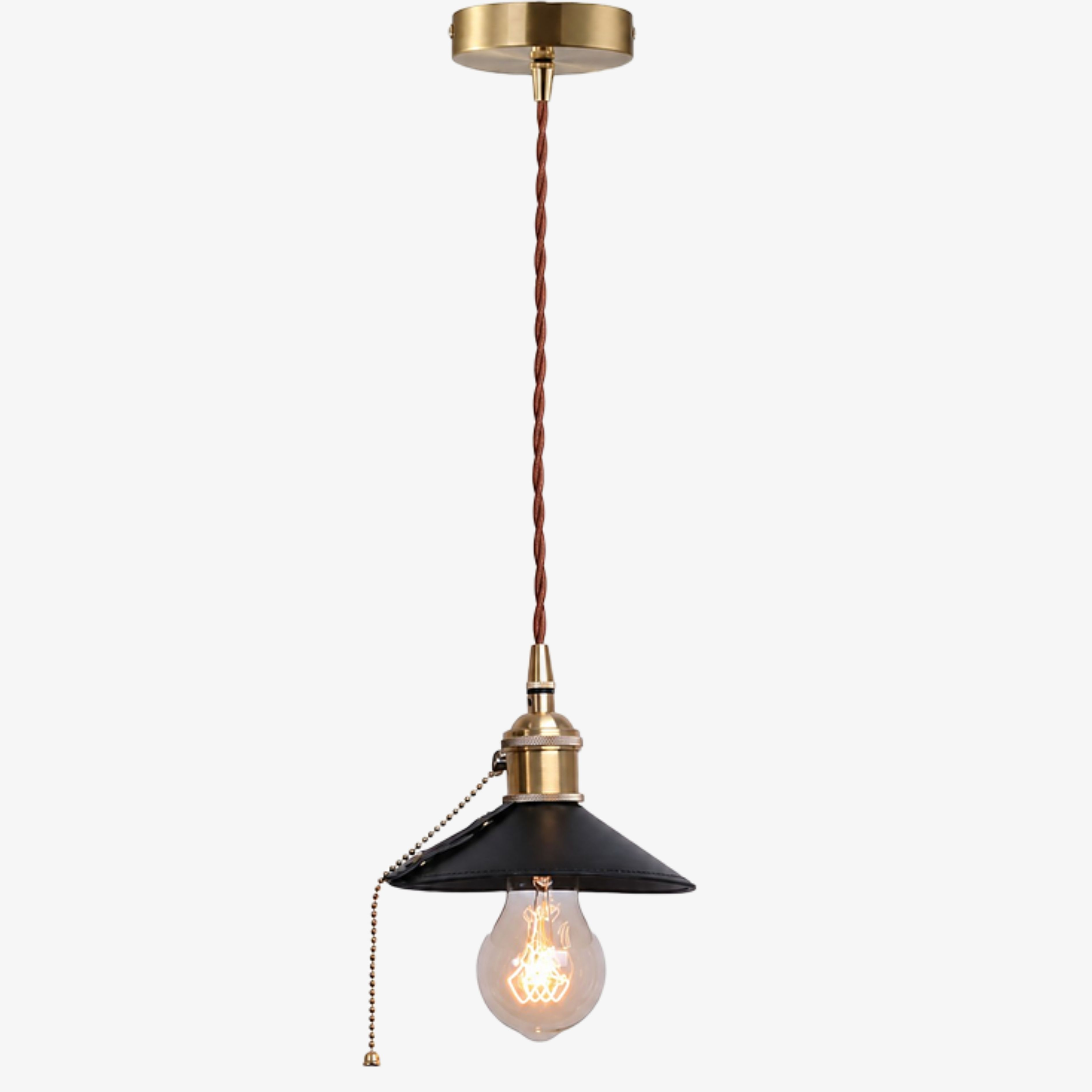 Black leather conical pendant lamp