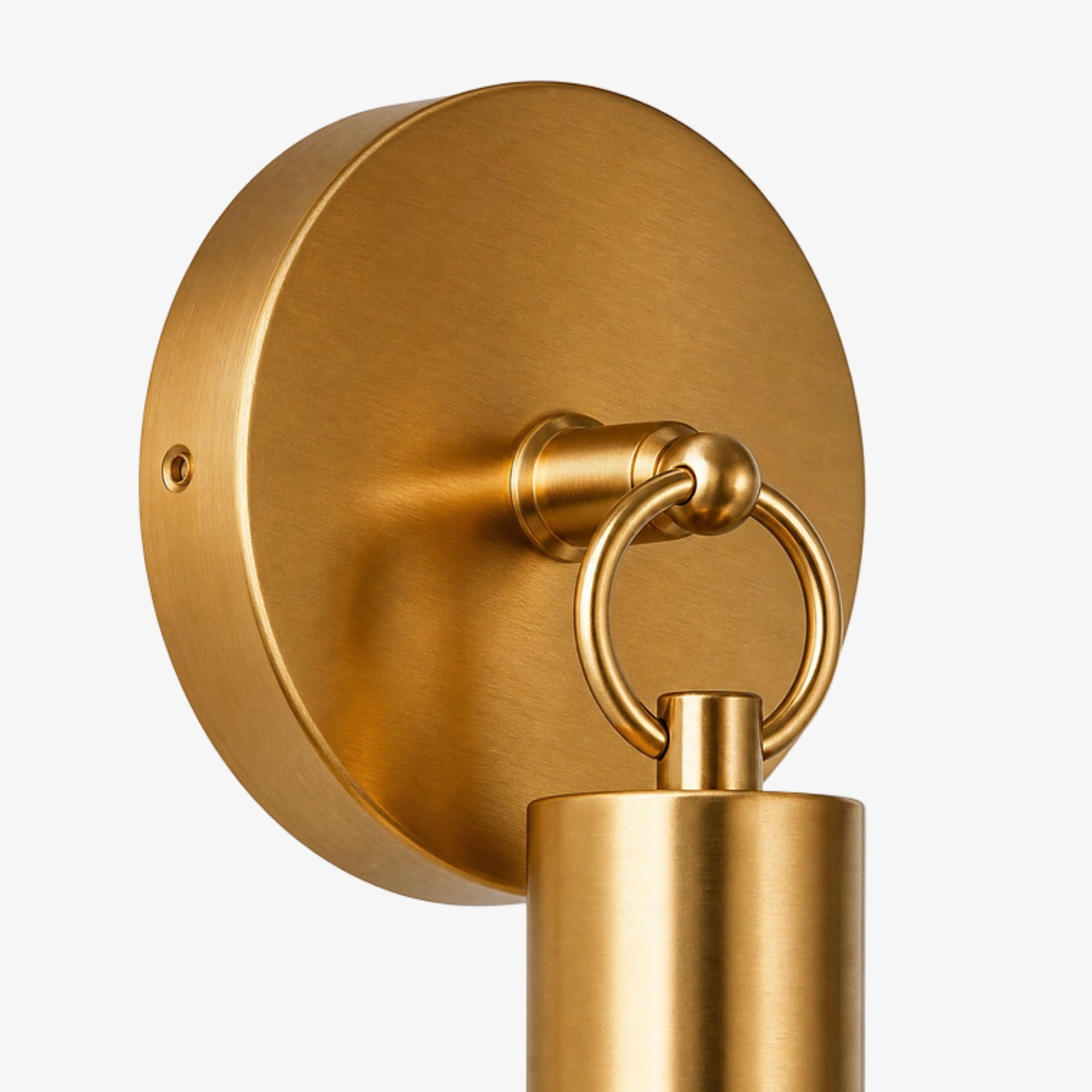 Brushed brass circular wall plate and hanging ring