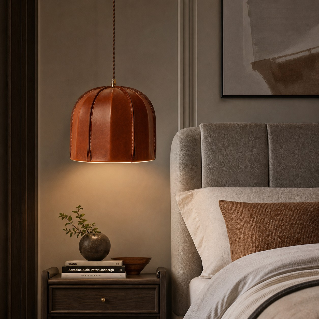 Leather pendant beside a bedroom