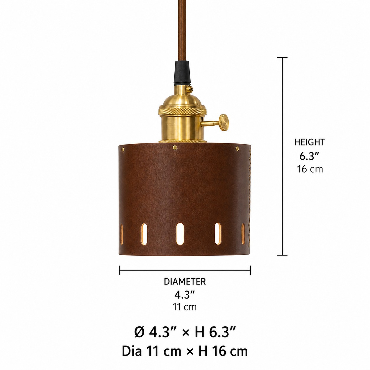 Pendant dimensions: 11 cm diameter and 16 cm high