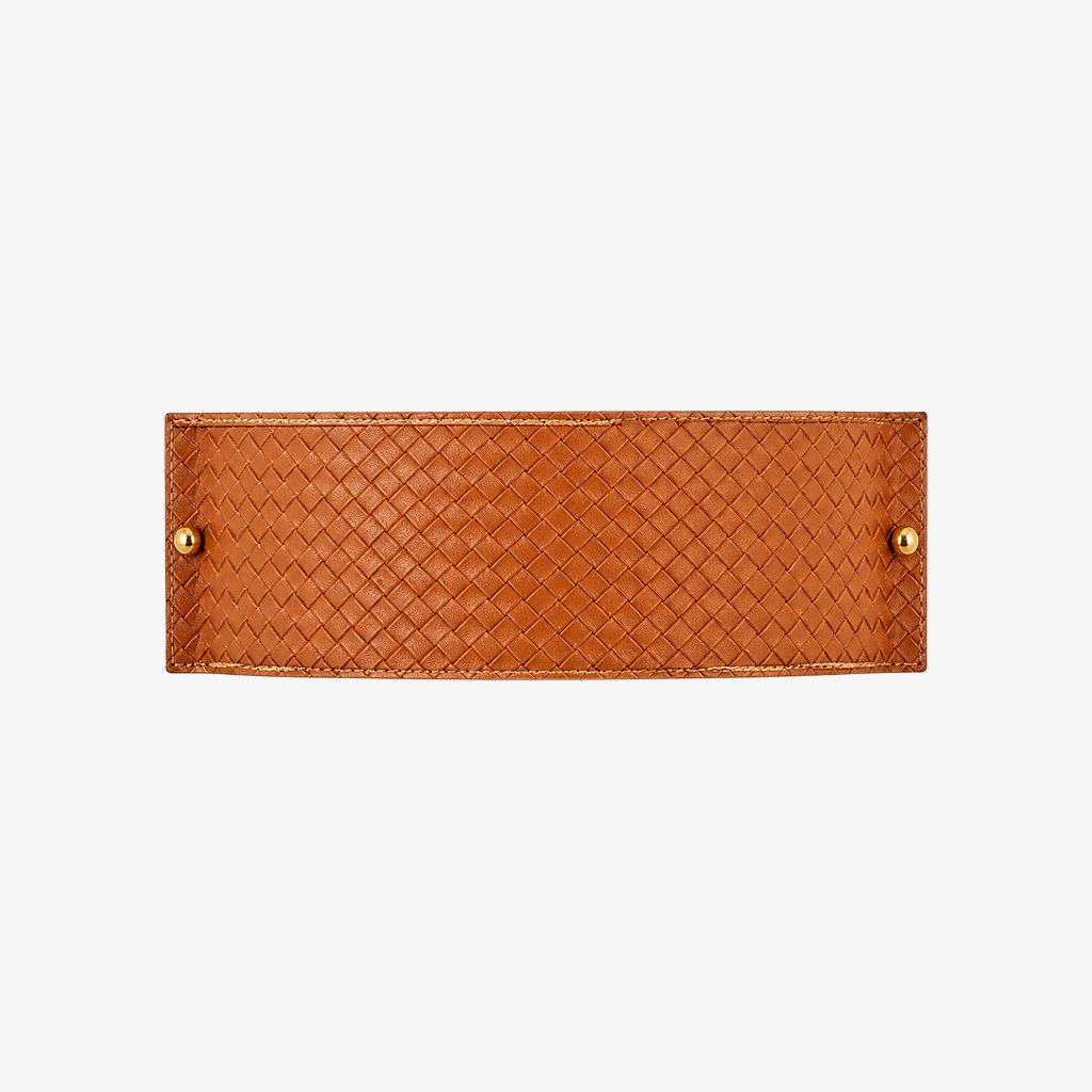 Cognac brown woven leather rectangular wall lamp