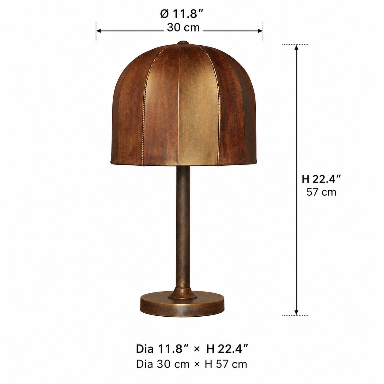 Table lamp dimensions: 30 cm diameter and 57 cm high