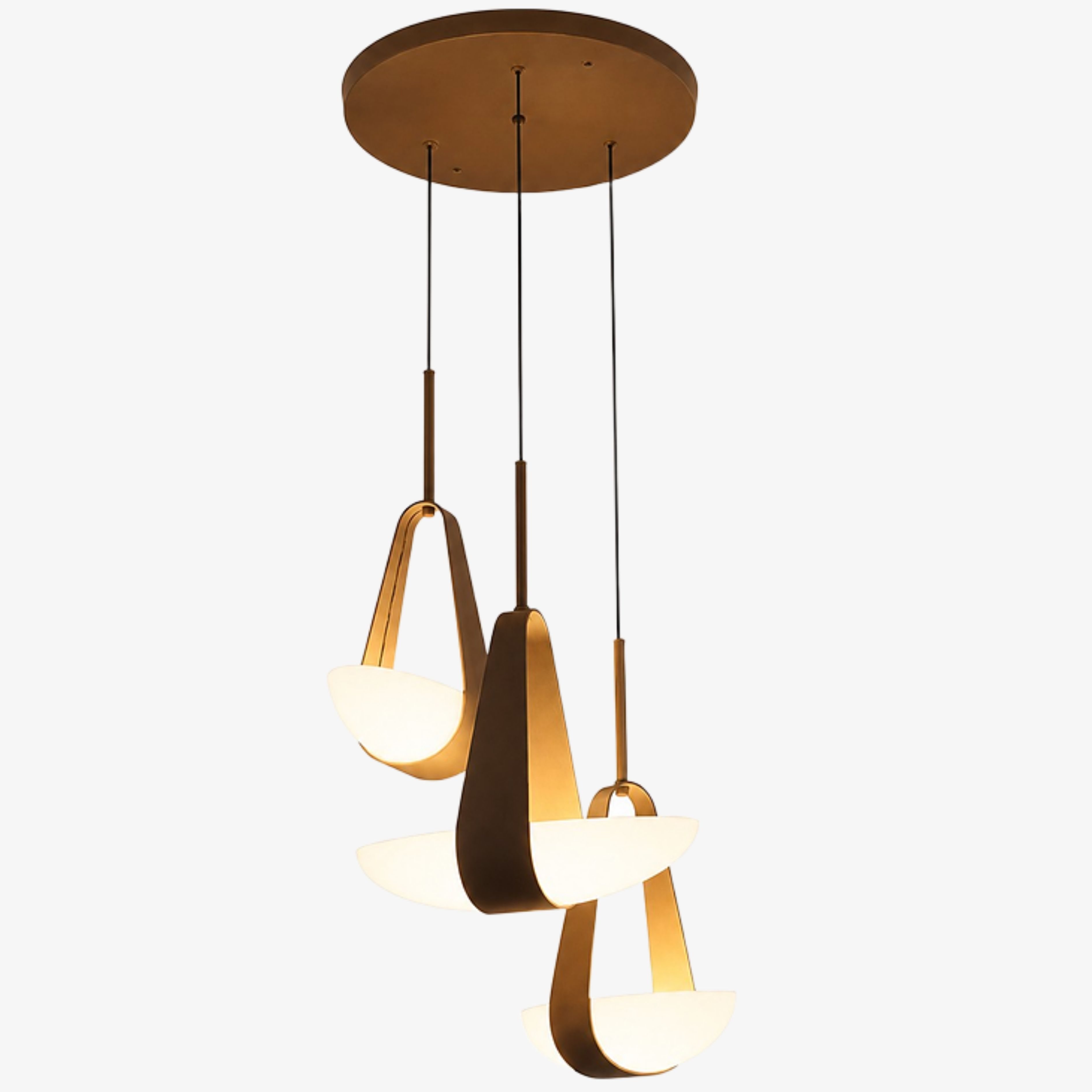 Triple sculptural sailboat leather pendant lamp