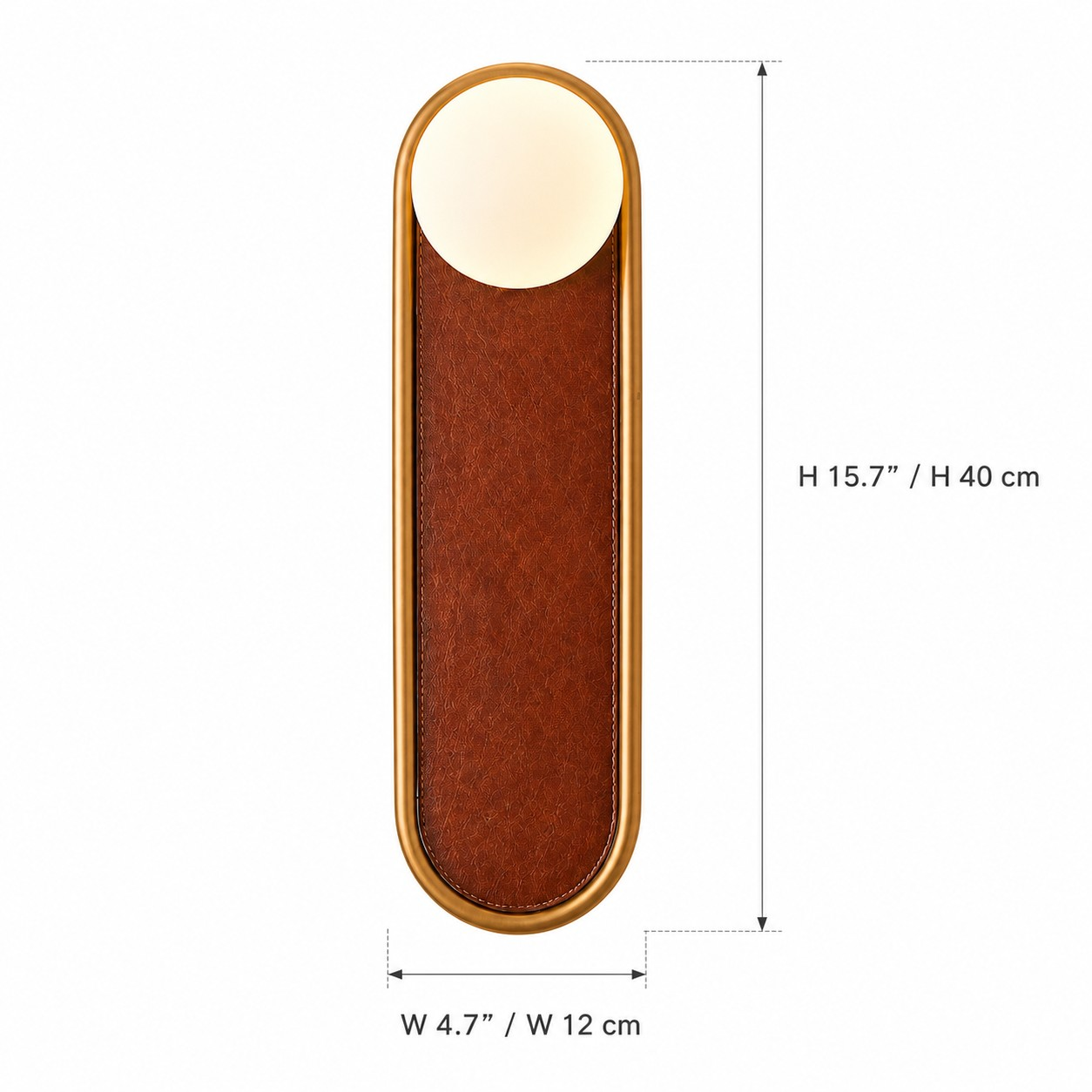 Wall lamp dimensions: 12 cm wide, 40 cm high, with a 10 cm glass shade