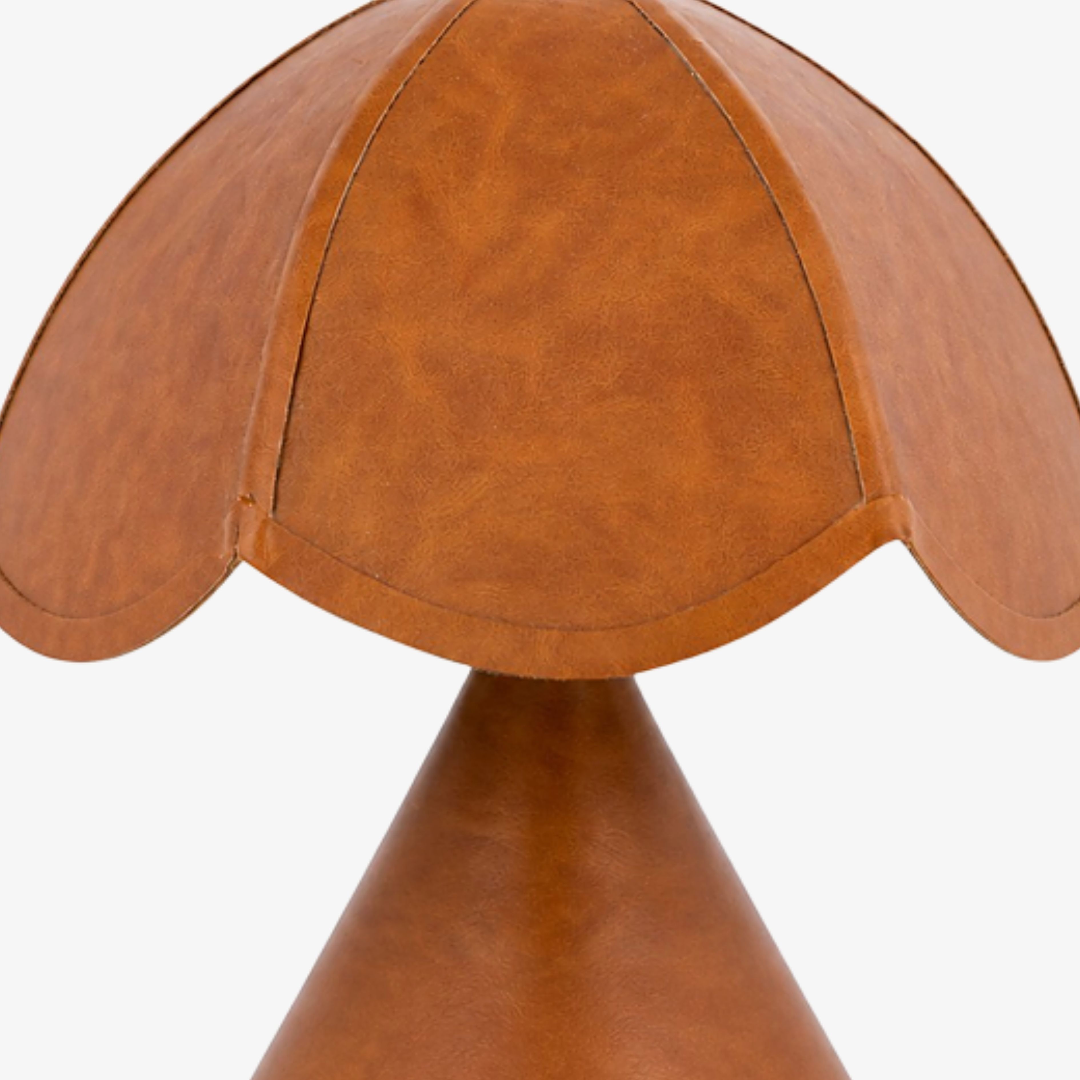 Scalloped petal shade edge and leather-covered conical base