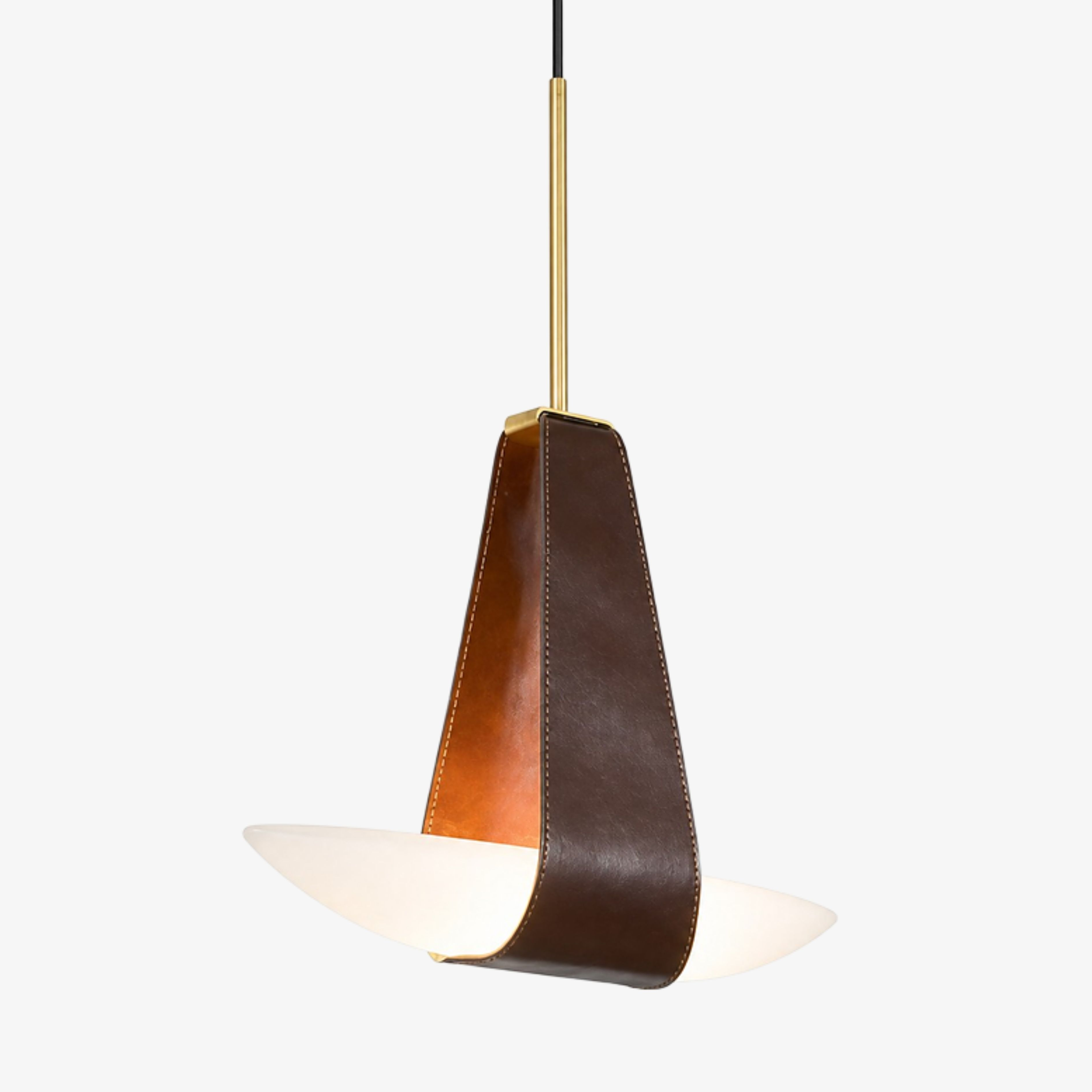 Single sculptural sailboat leather pendant lamp
