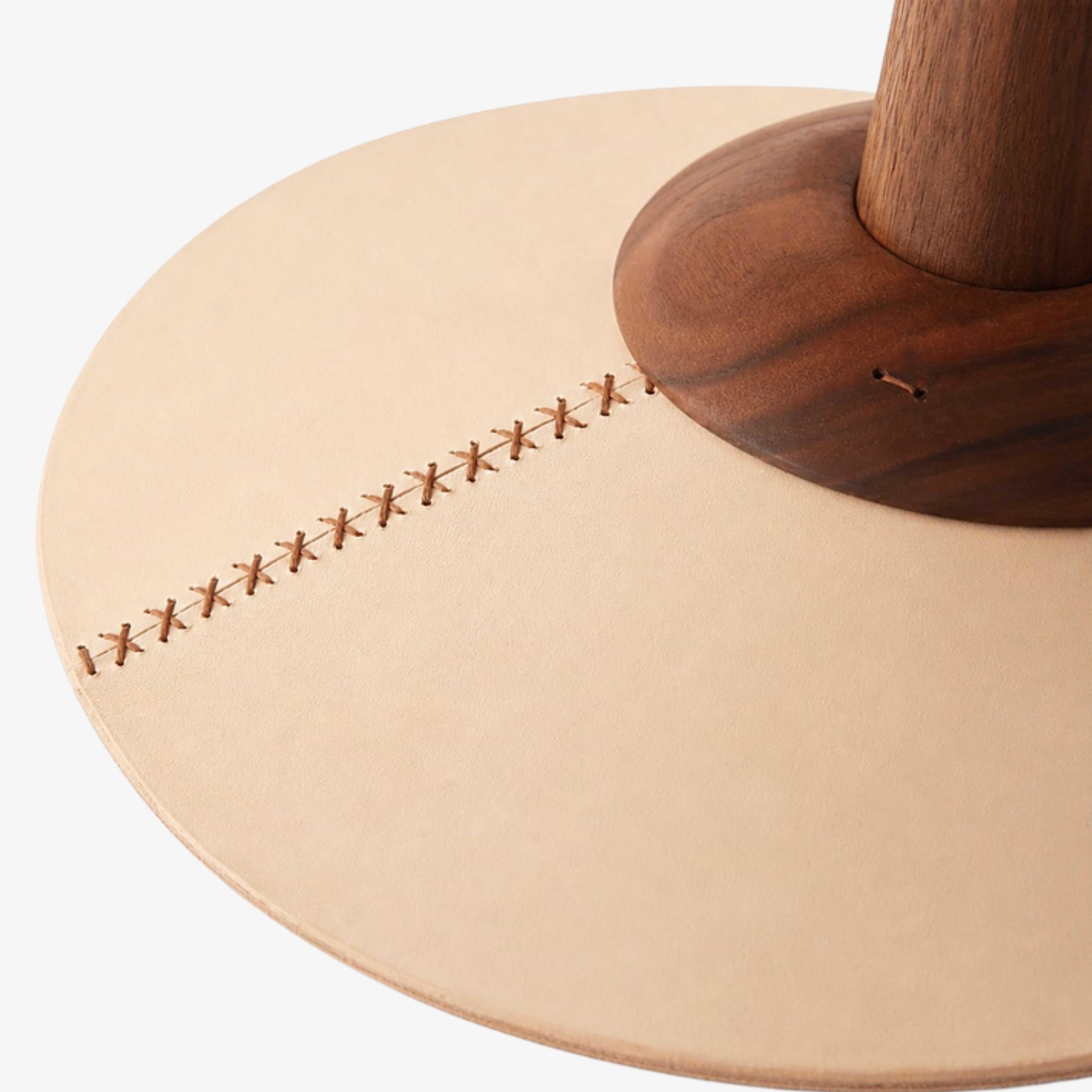 Hand stitched leather shade and wood cap