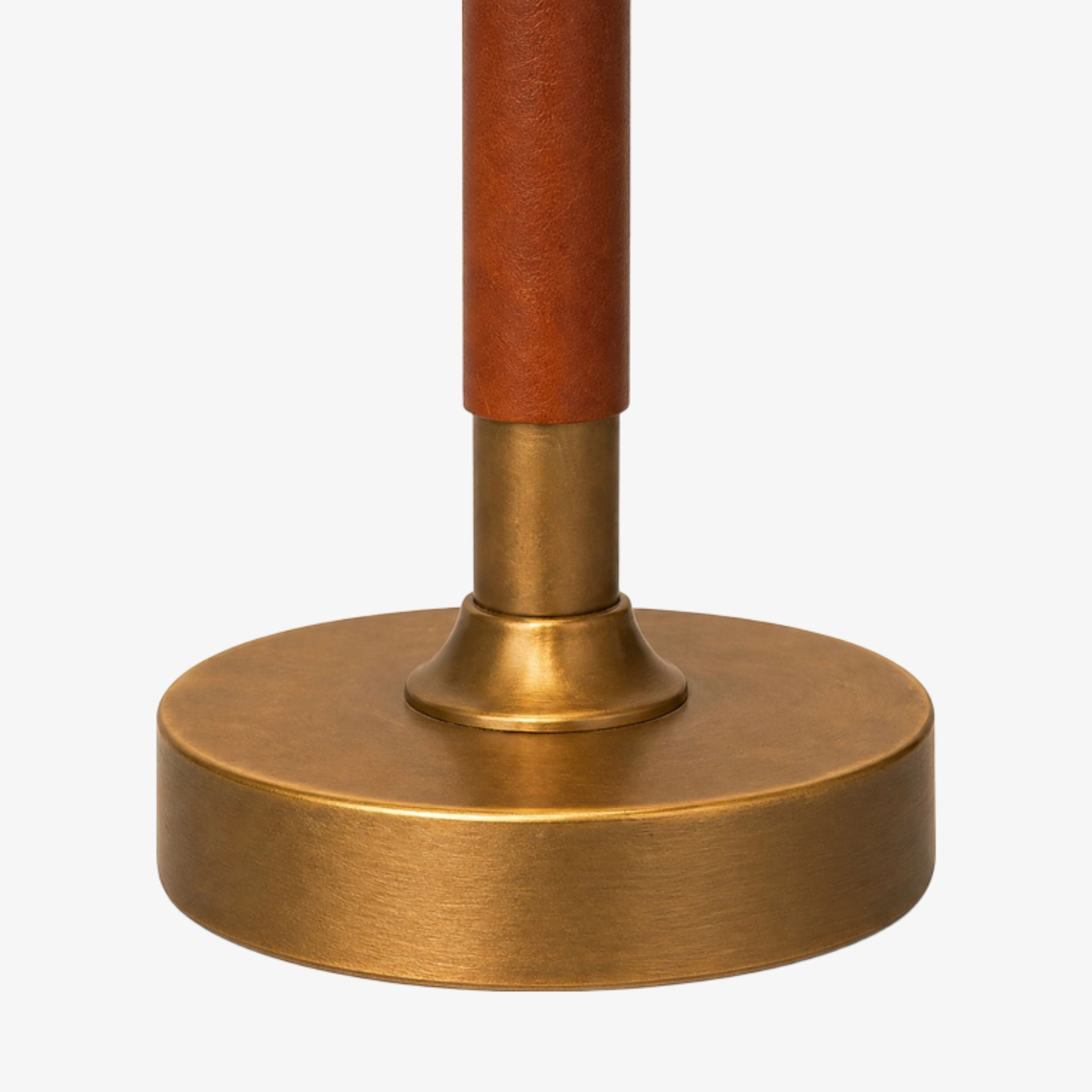 Antique brass table lamp base and leather-wrapped stem