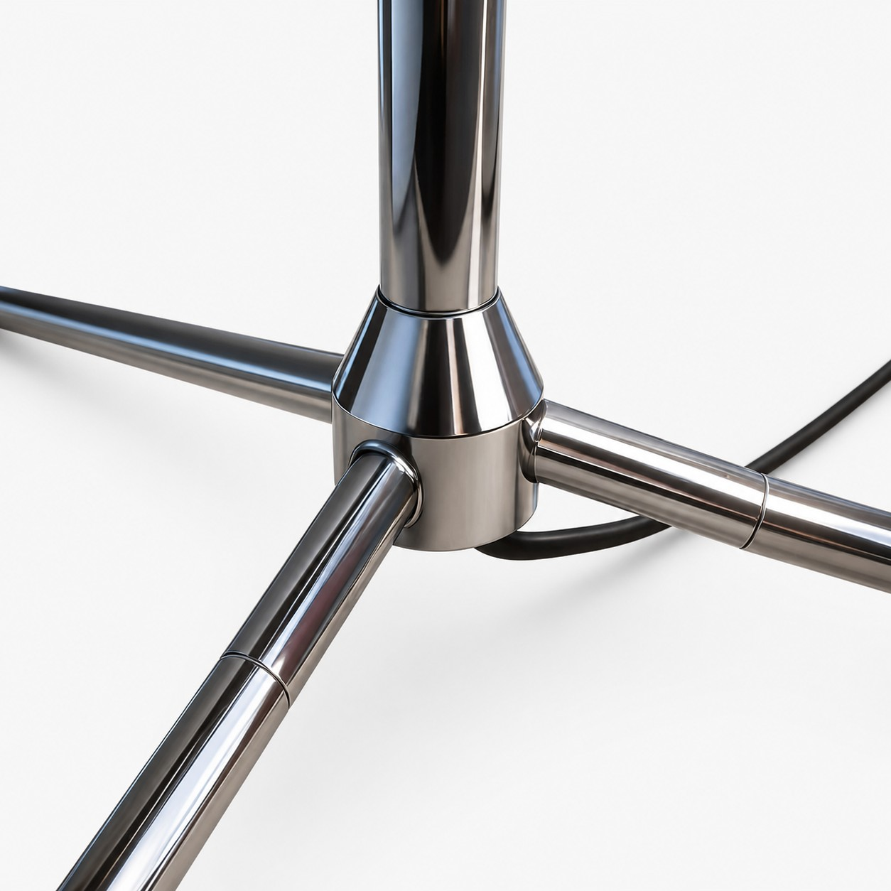 Polished chrome tripod base and cable detail