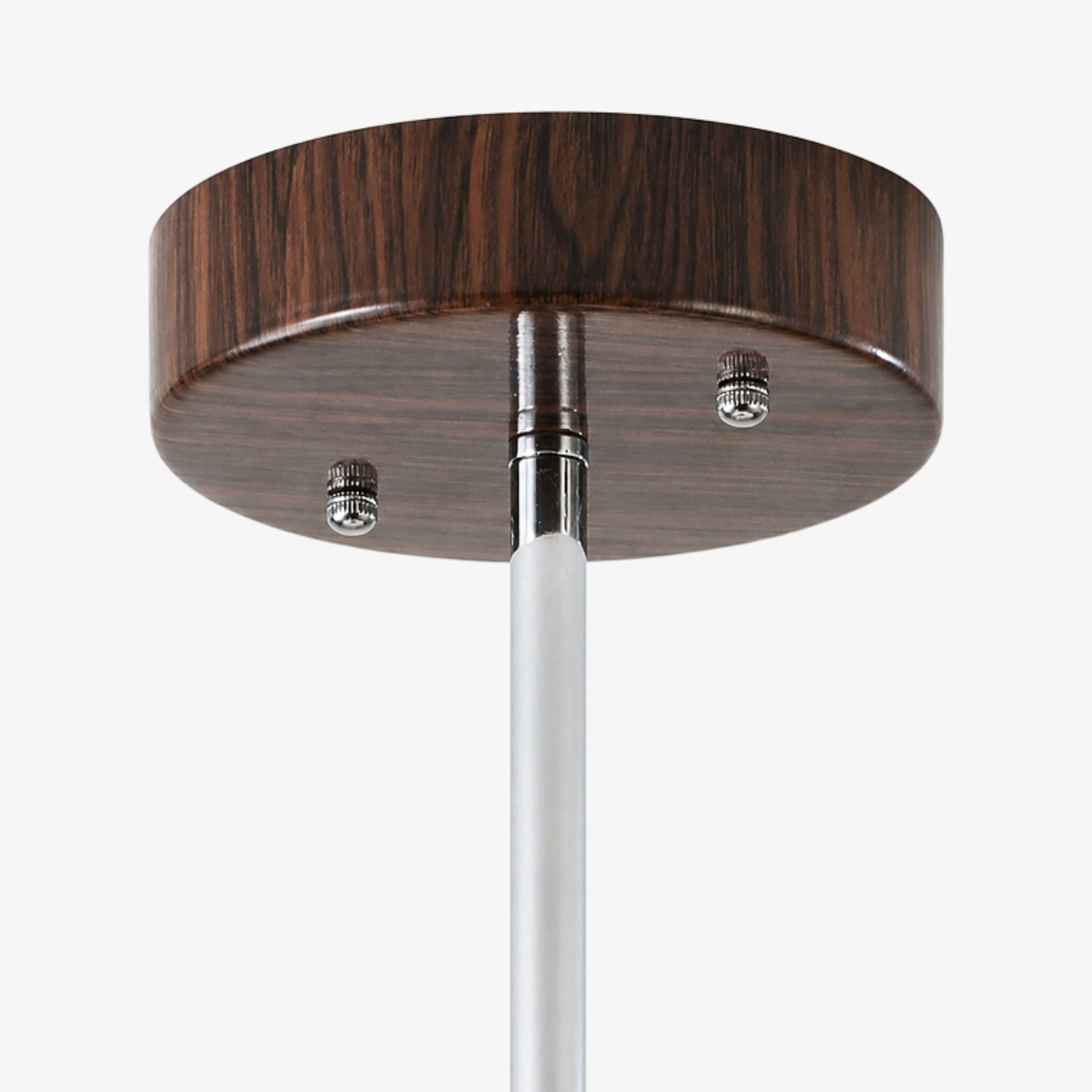 Walnut ceiling canopy and polished downrod detail