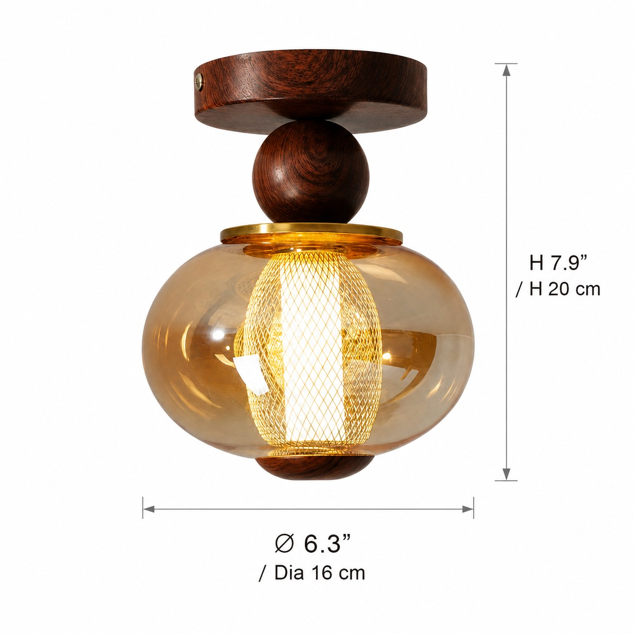 Ceiling lamp dimensions: 16 cm diameter and 20 cm high