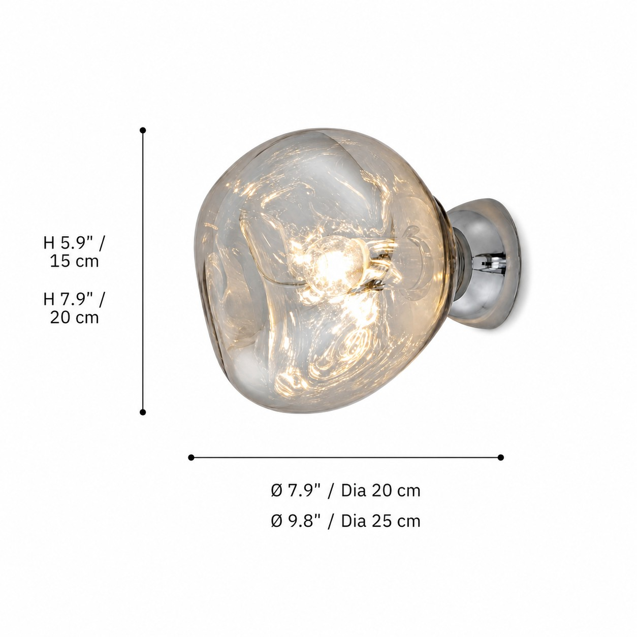 Small and large Luma molten glass wall light dimensions