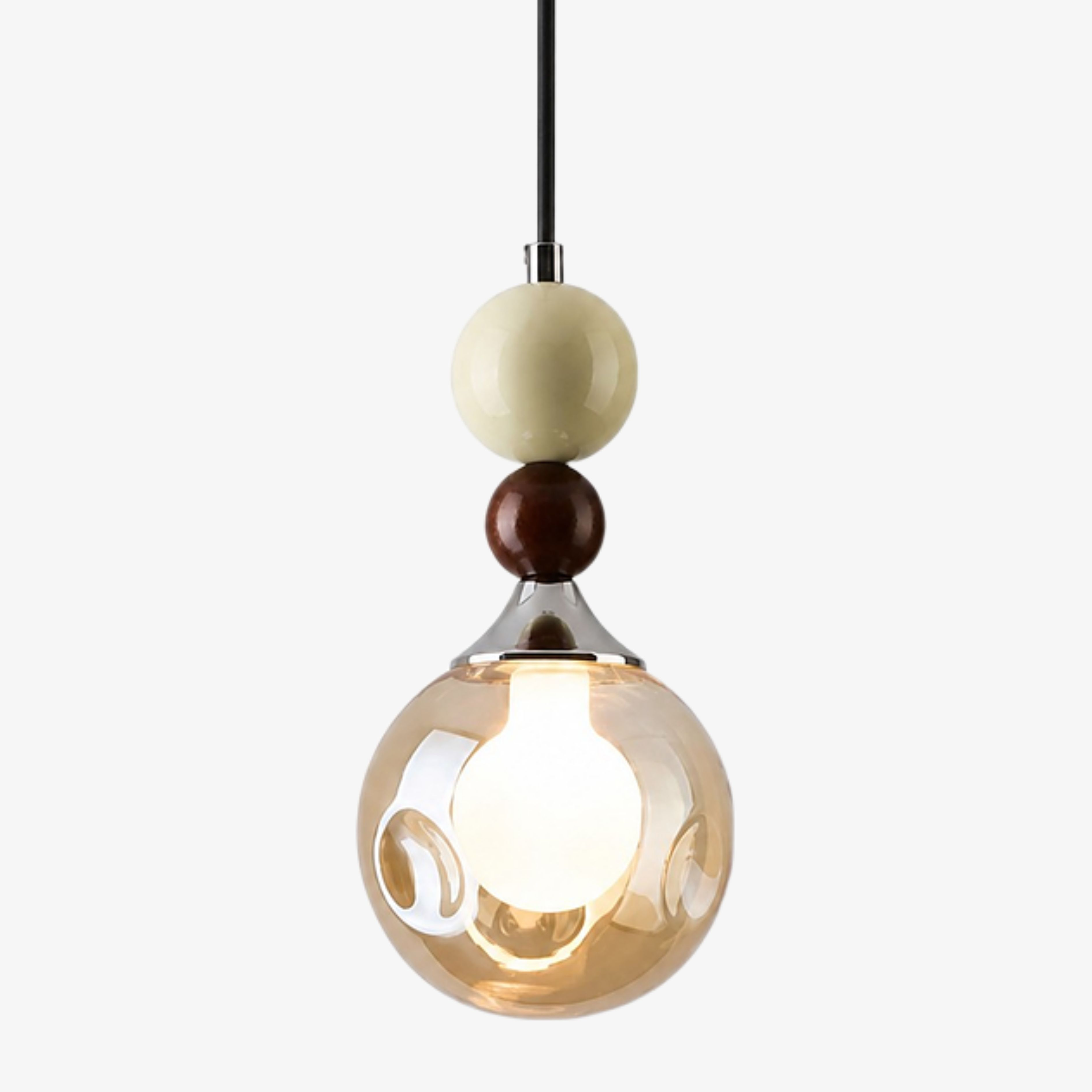 Cream glass and wood mini pendant light