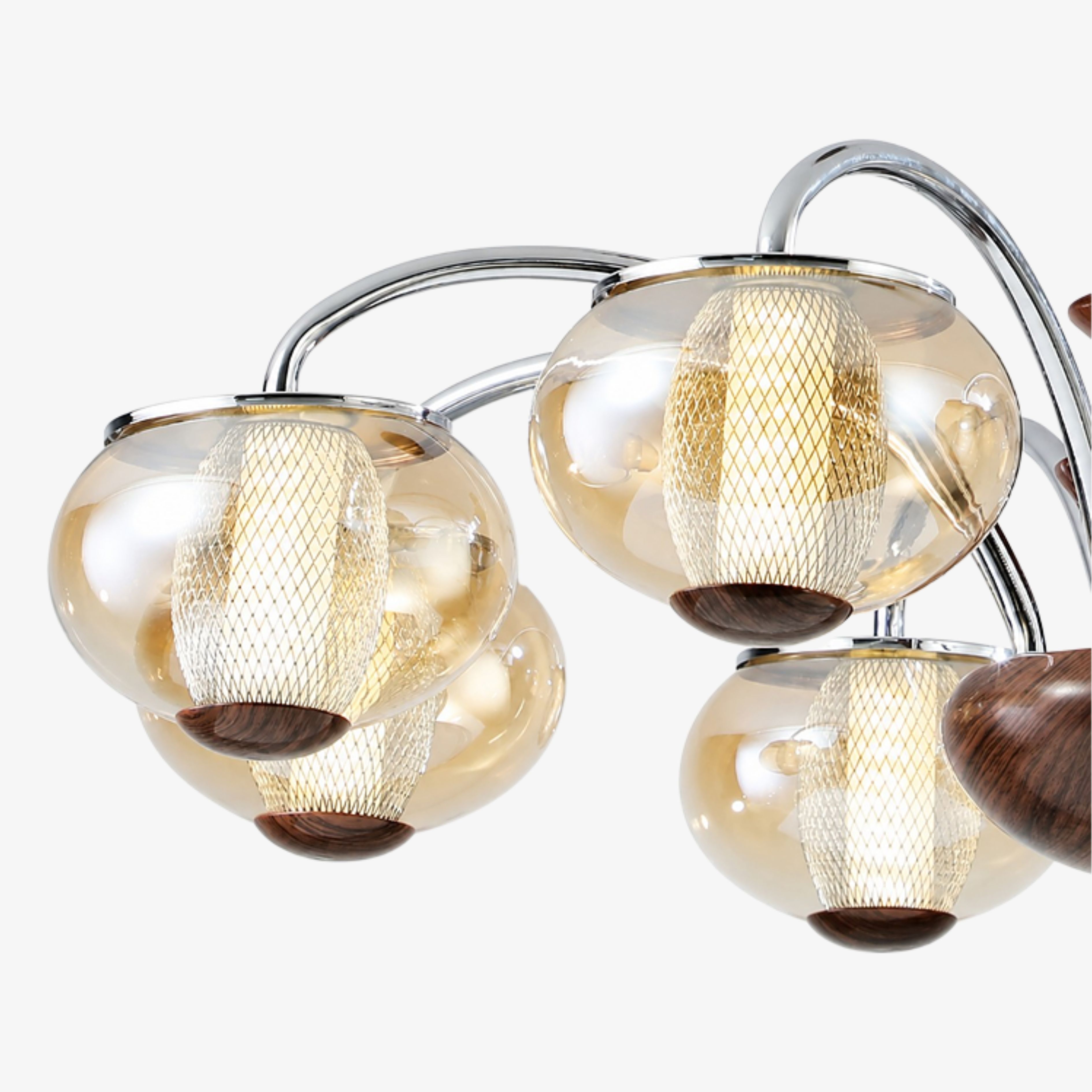 Amber glass globe and mesh LED diffuser detail