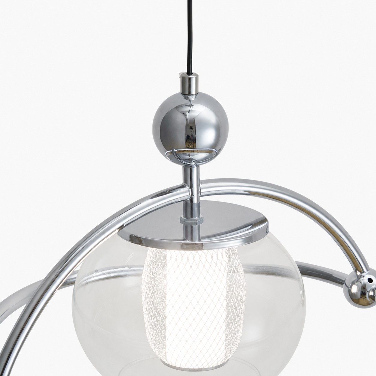 Chrome orbital frame and clear glass globe detail