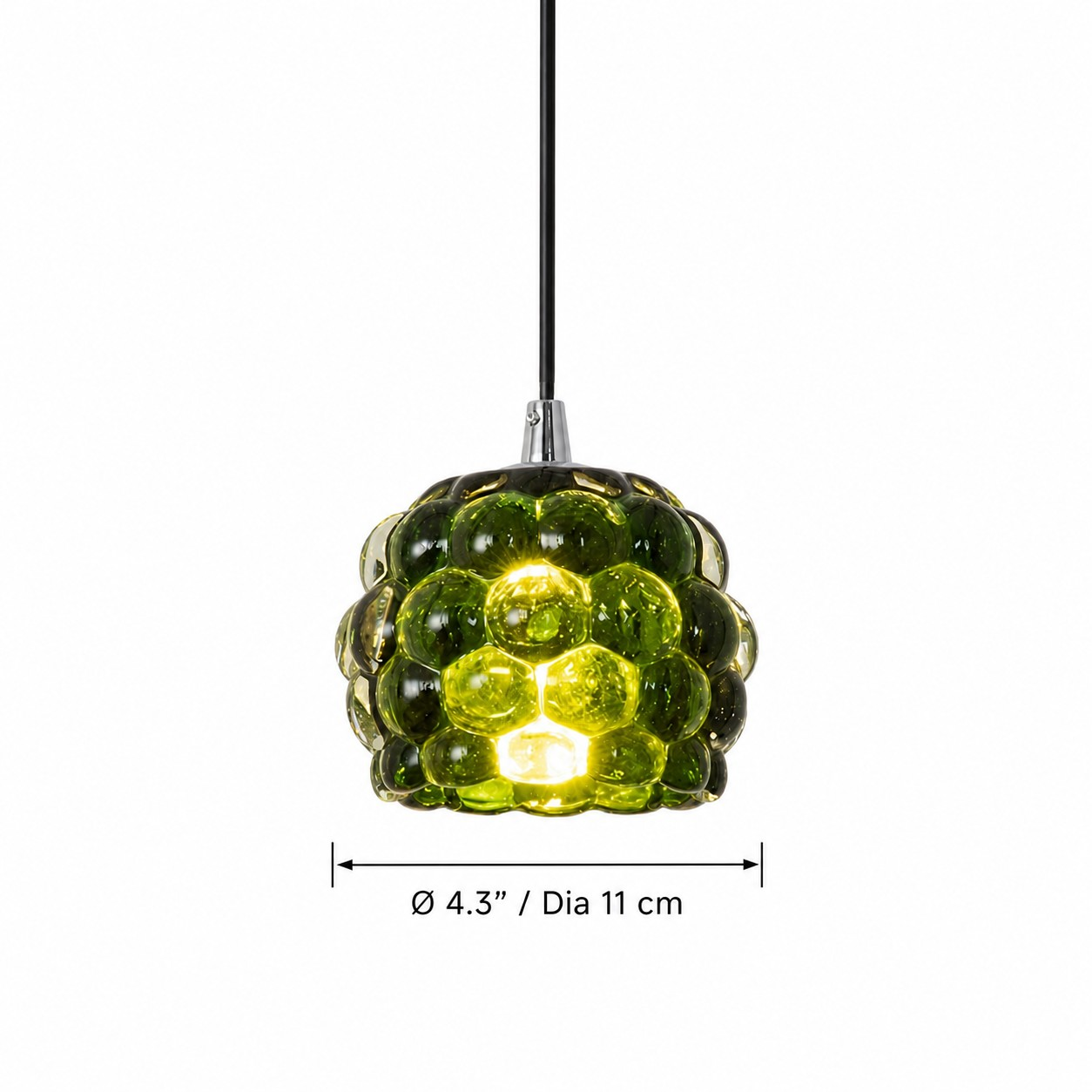 Pendant shade diameter: 4.3 inches or 11 centimeters