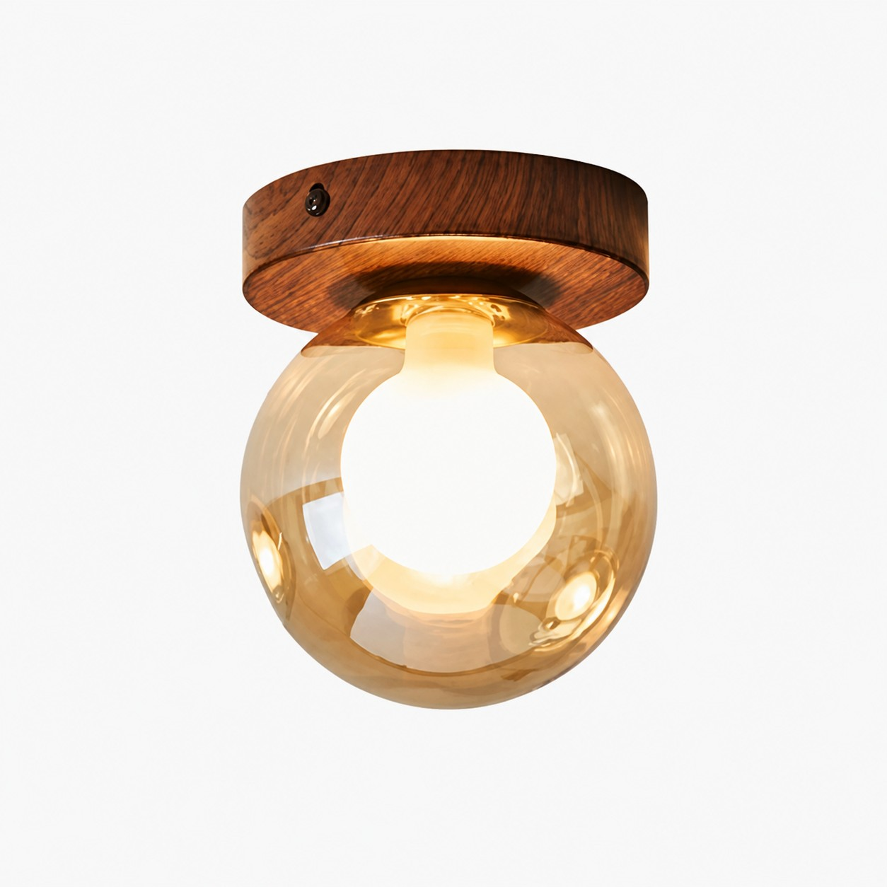 Luma amber glass globe wall lamp with walnut finish