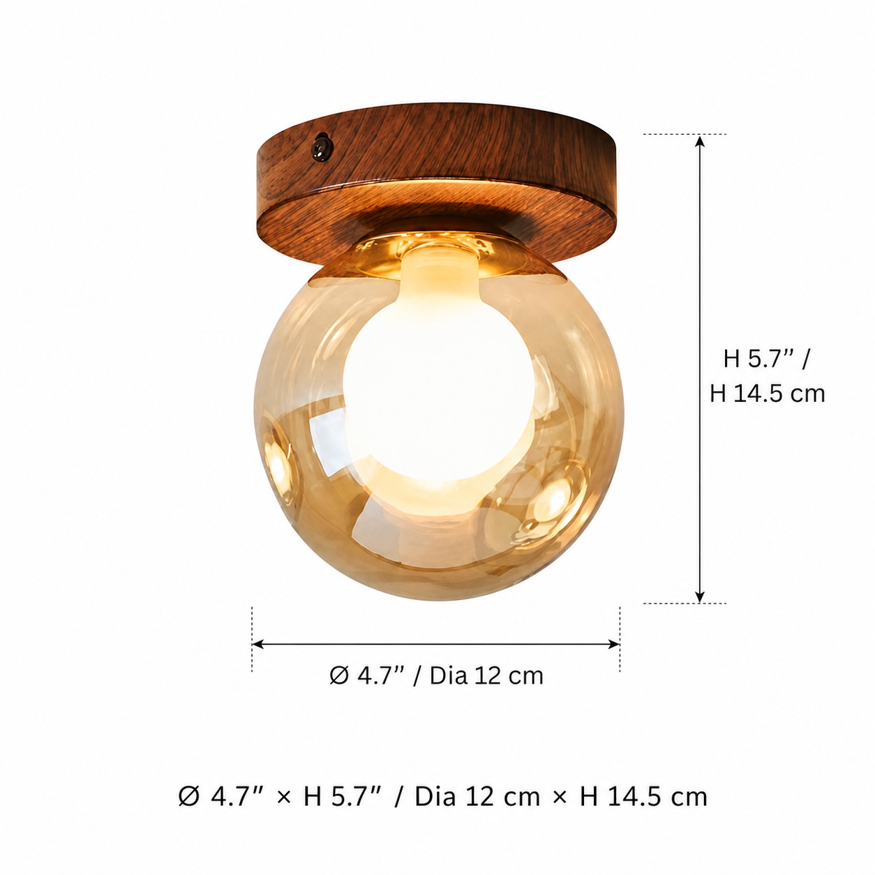 Wall lamp dimensions: Ø 4.7″ × H 5.7″ / Dia 12 cm × H 14.5 cm