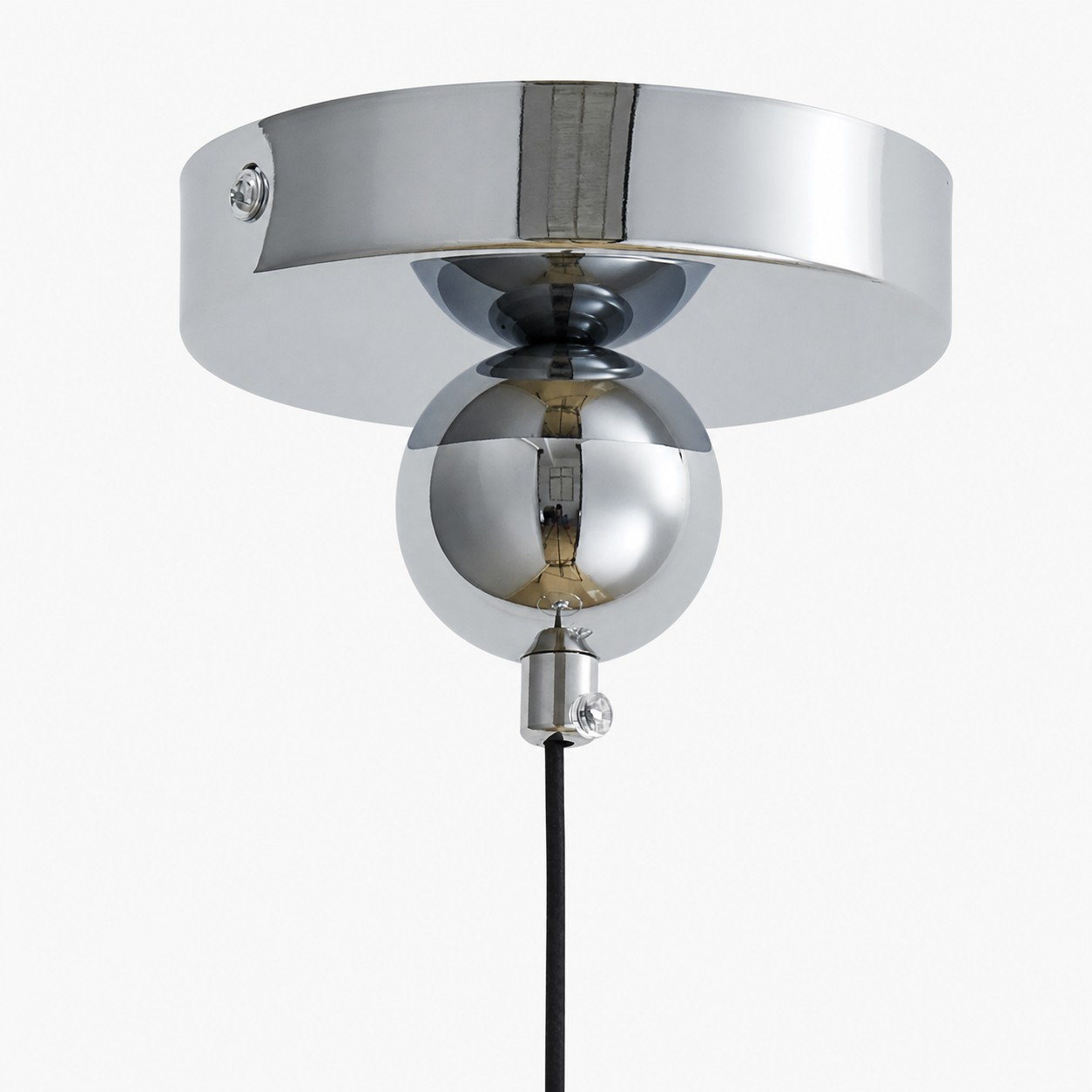 Polished chrome ceiling canopy and suspension detail