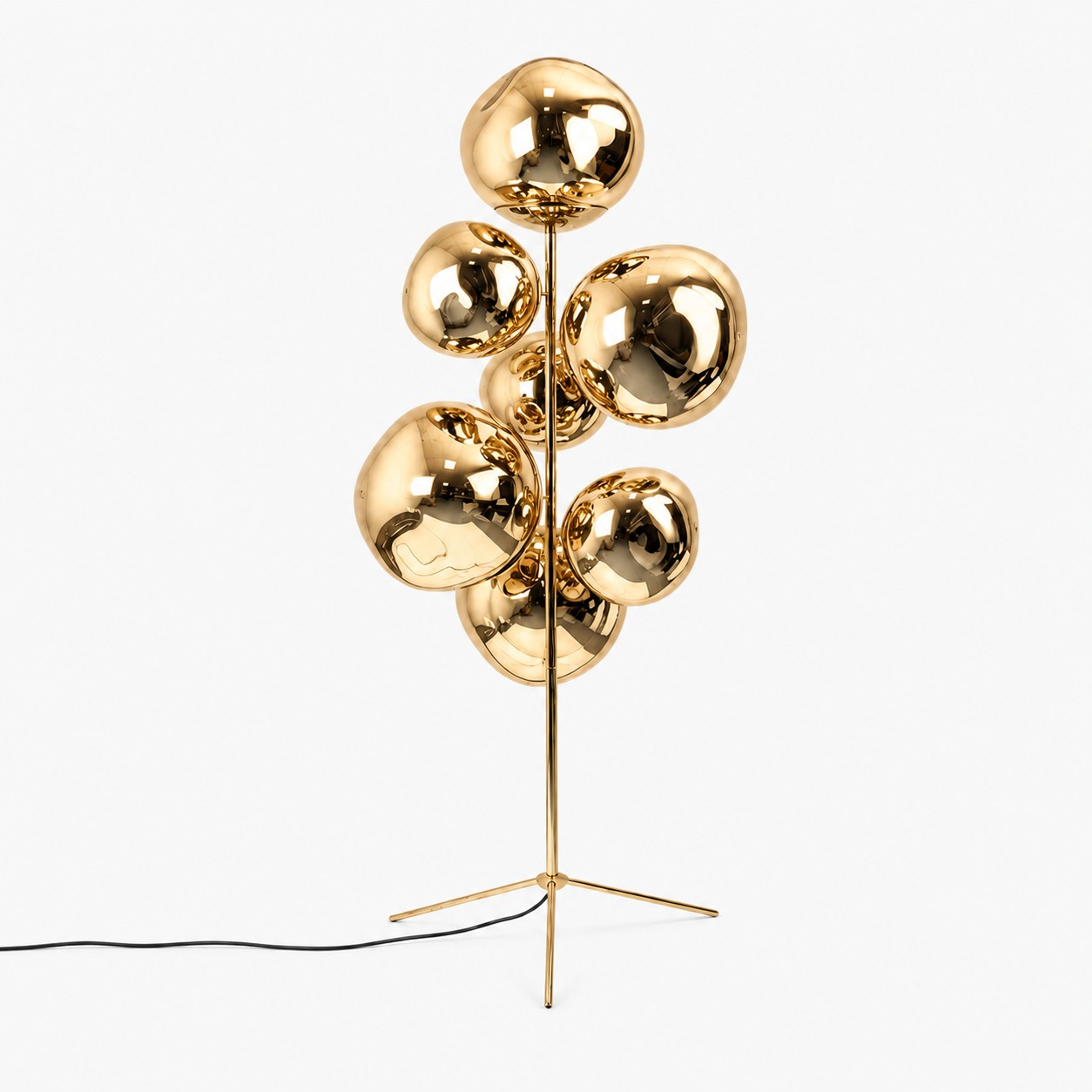 Golden mirrored globe floor lamp