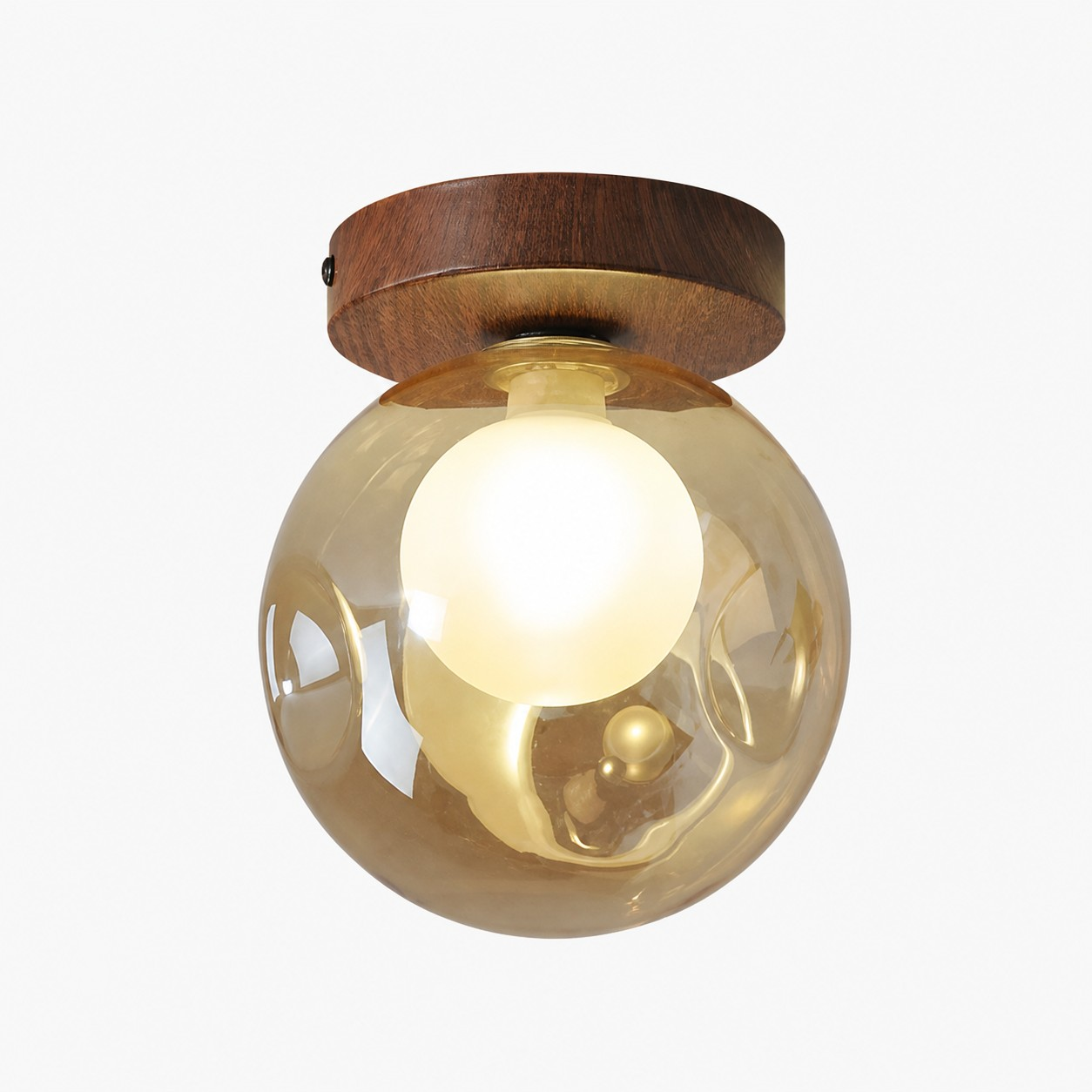 Single-head amber glass globe ceiling light