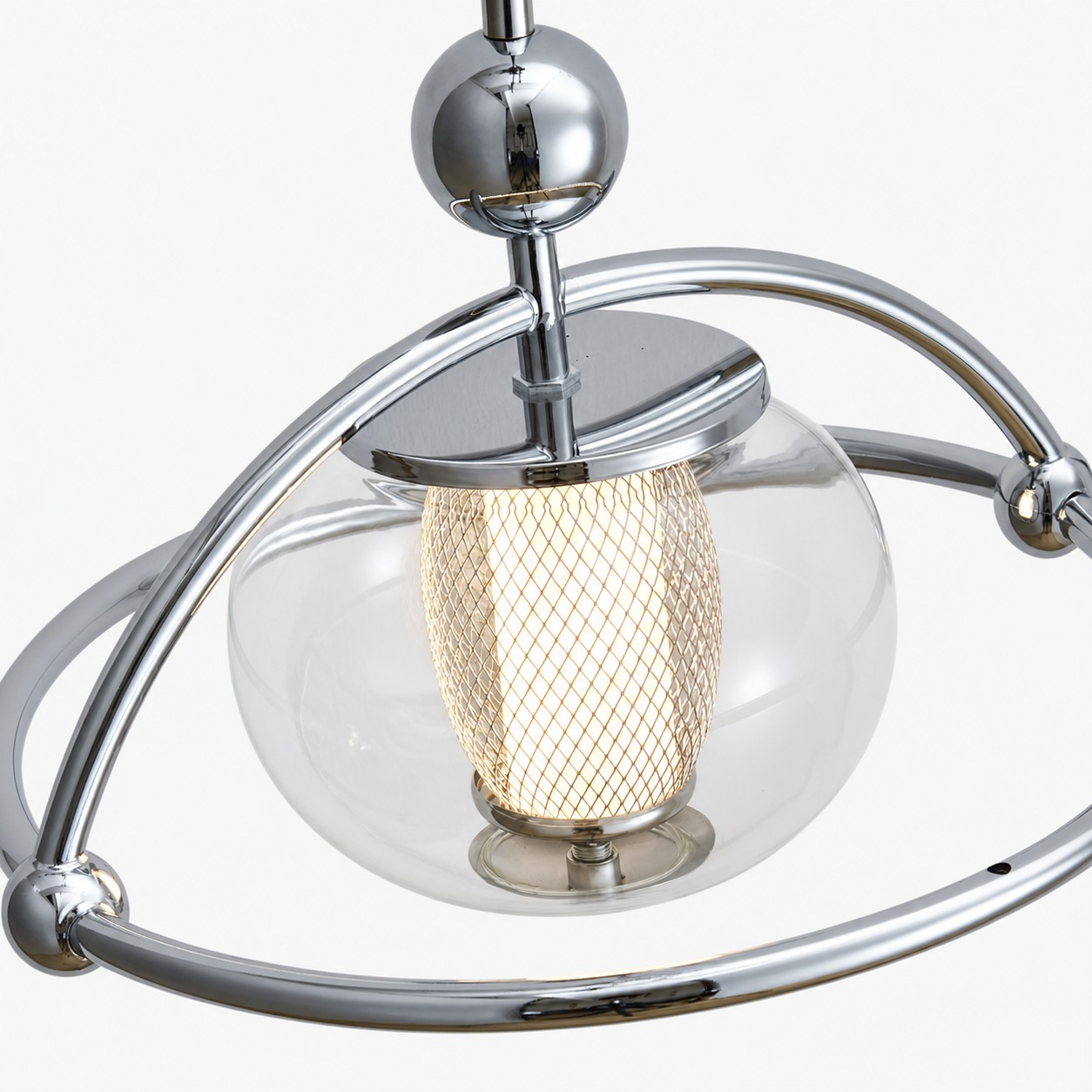 Clear glass globe and mesh LED diffuser detail