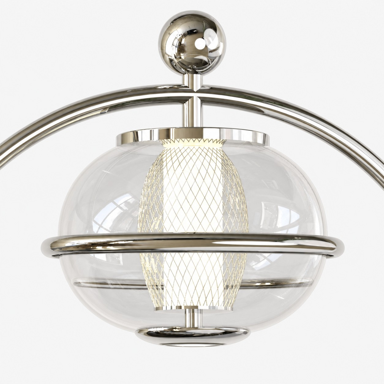 Clear glass globe and mesh LED diffuser detail