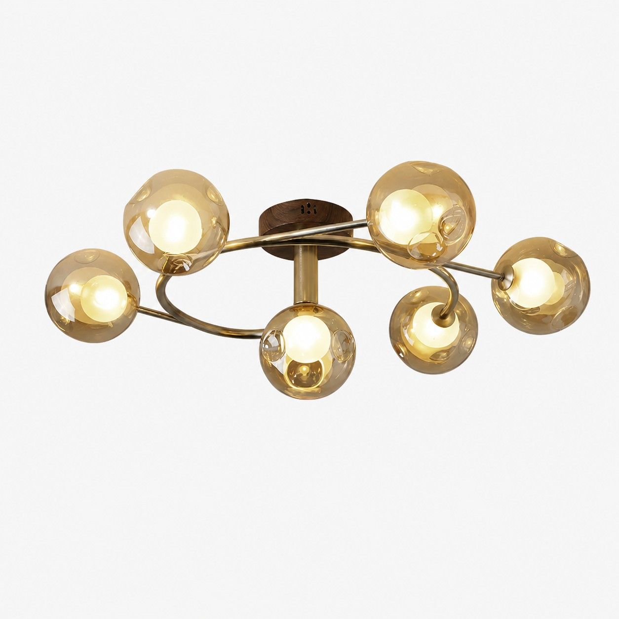 Six-head amber glass globe ceiling light