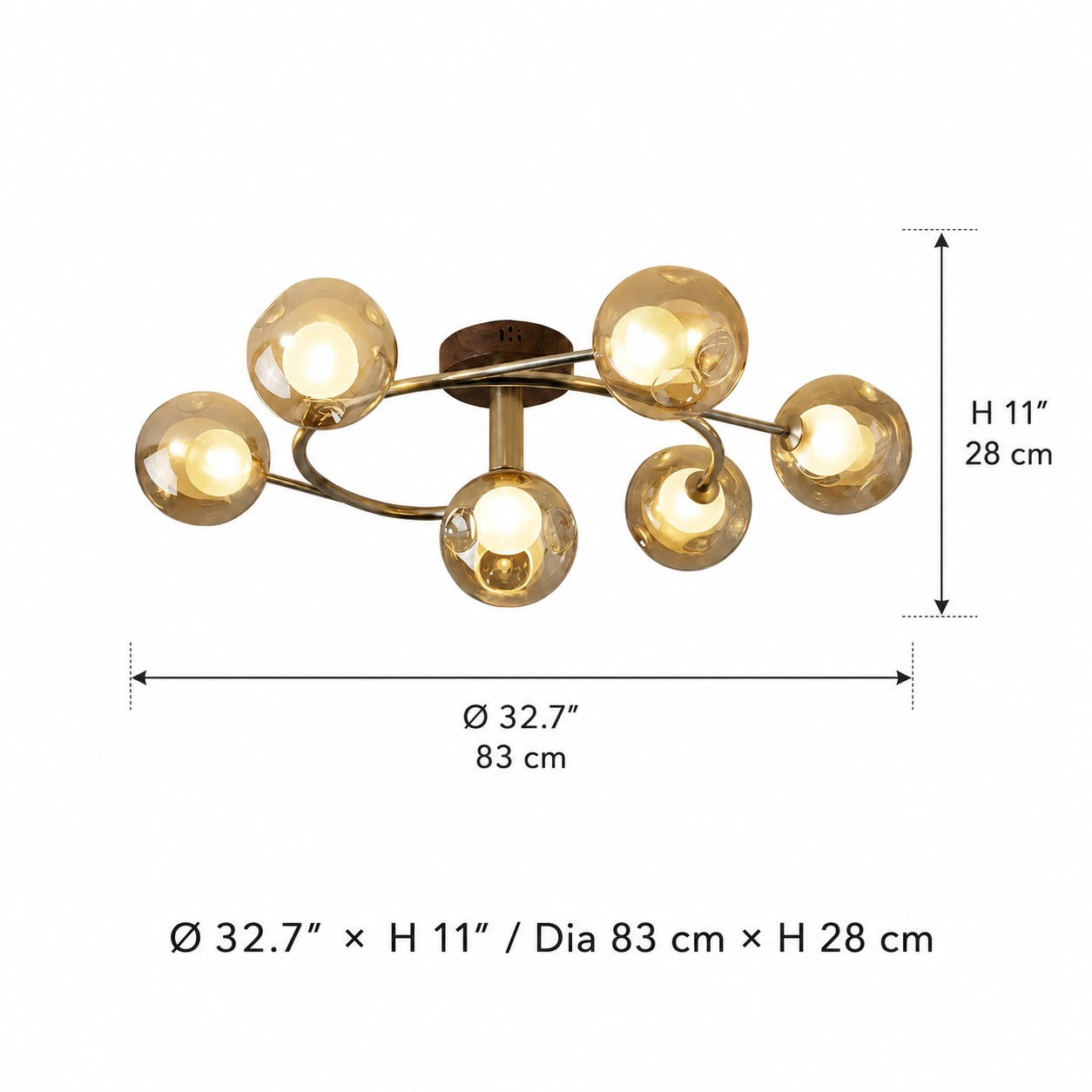 Six-head dimensions: 32.7 inches diameter and 11 inches high