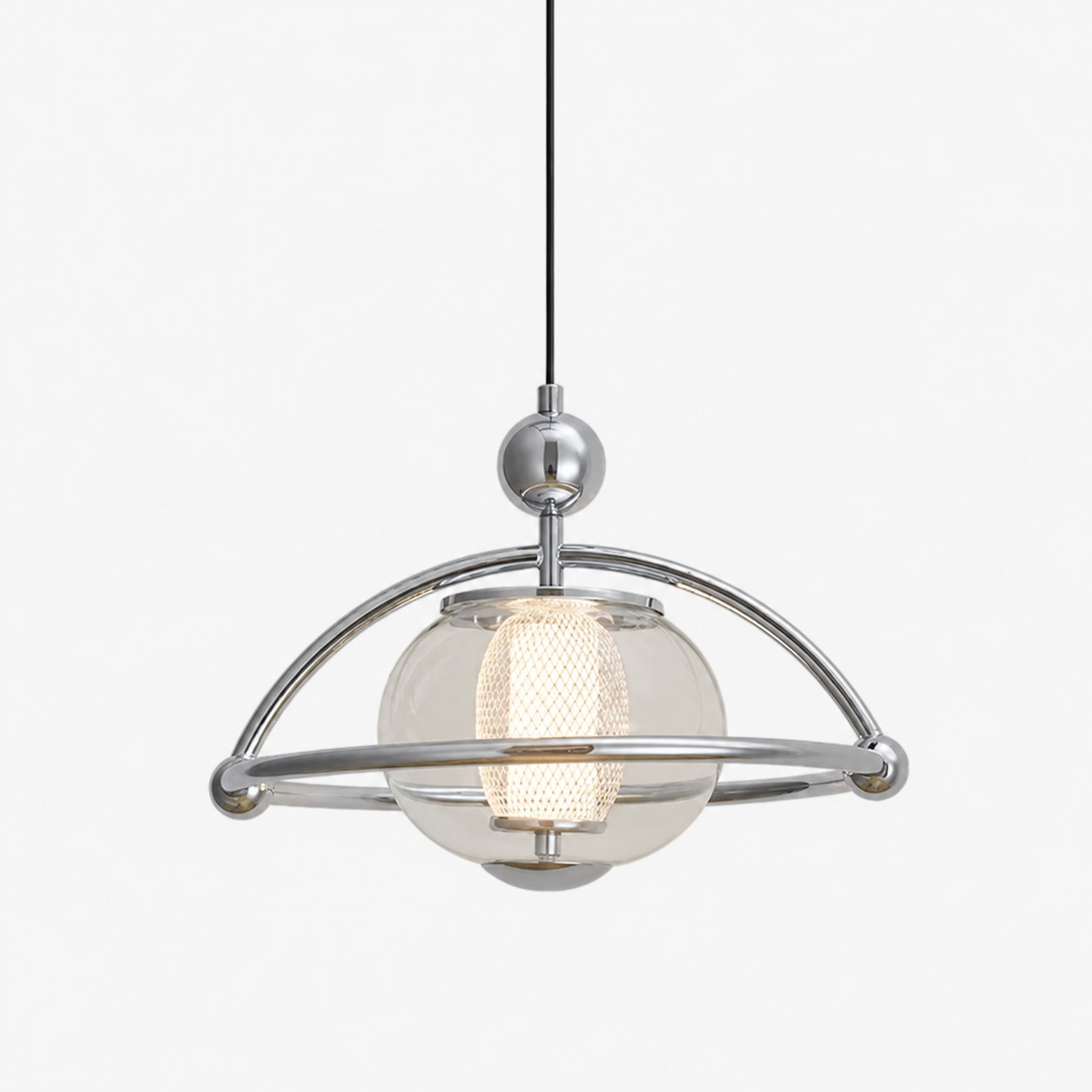Chrome orbital glass pendant light