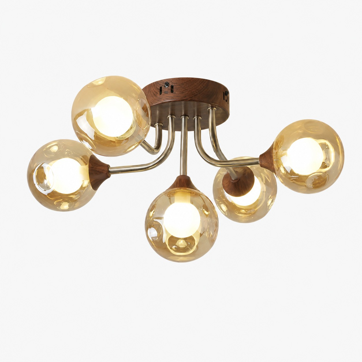 Five-head amber glass globe ceiling light