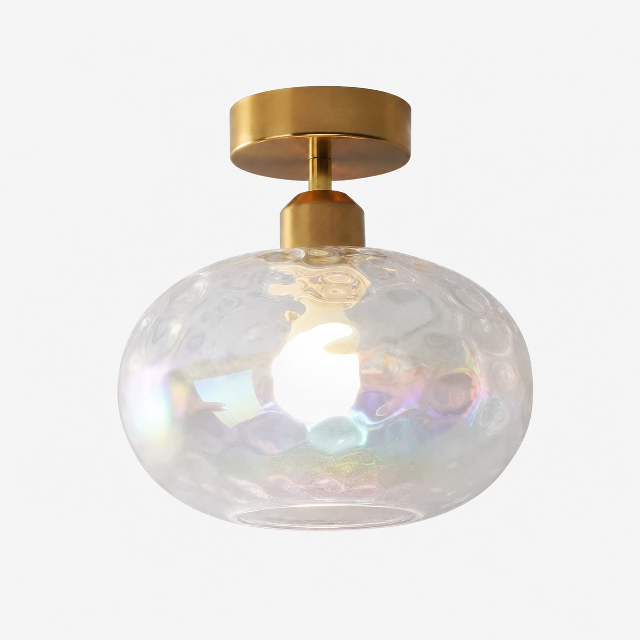 Luma iridescent ripple glass ceiling lamp with brushed brass finish