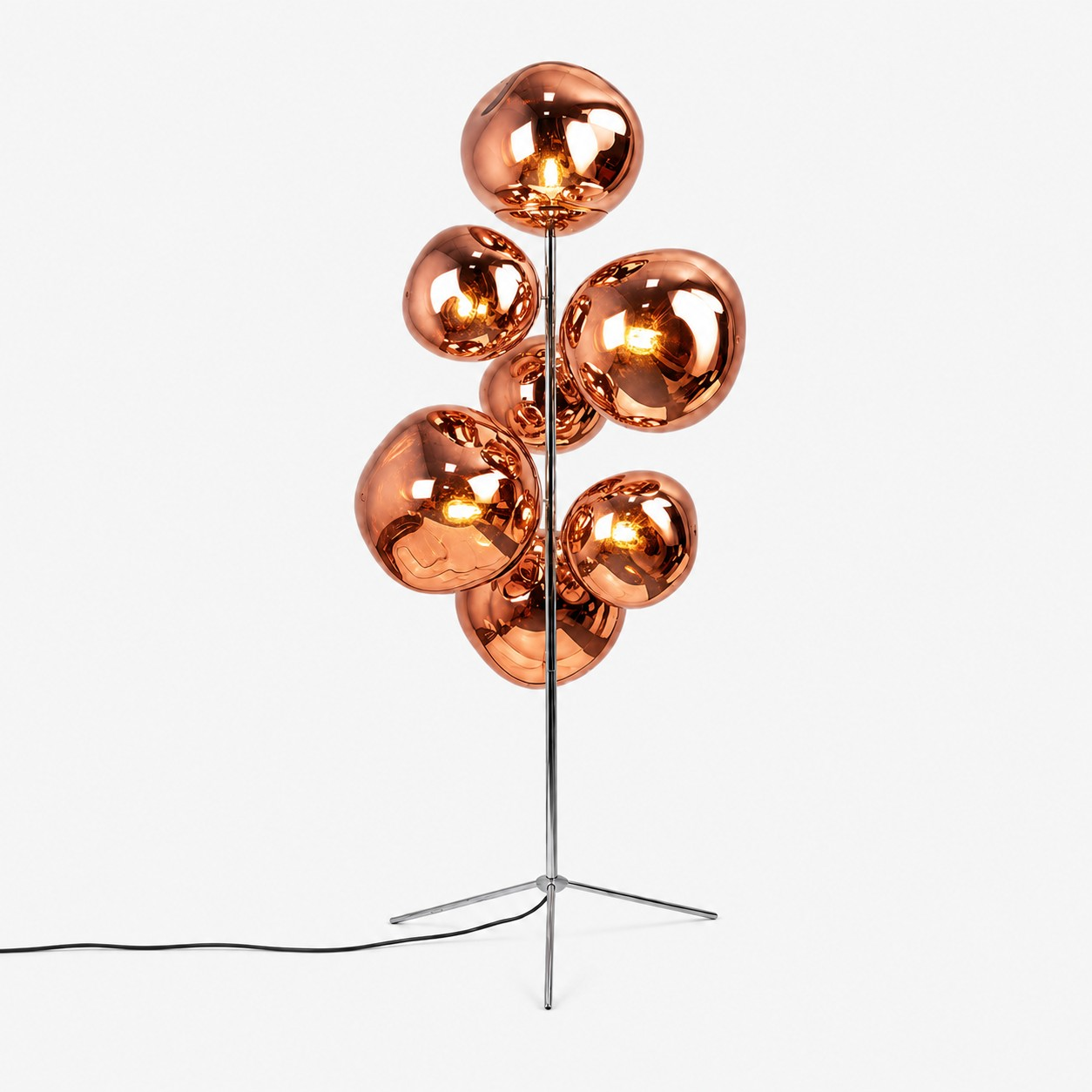 Red Gold mirrored globe floor lamp