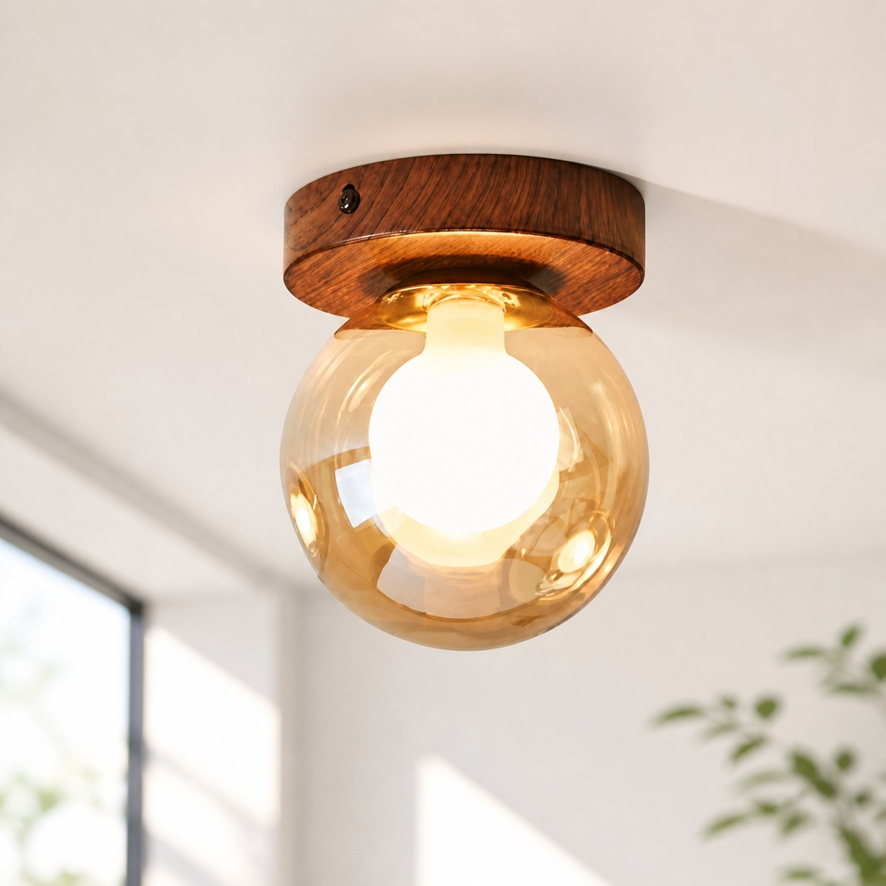 Amber globe wall lamp in a living space