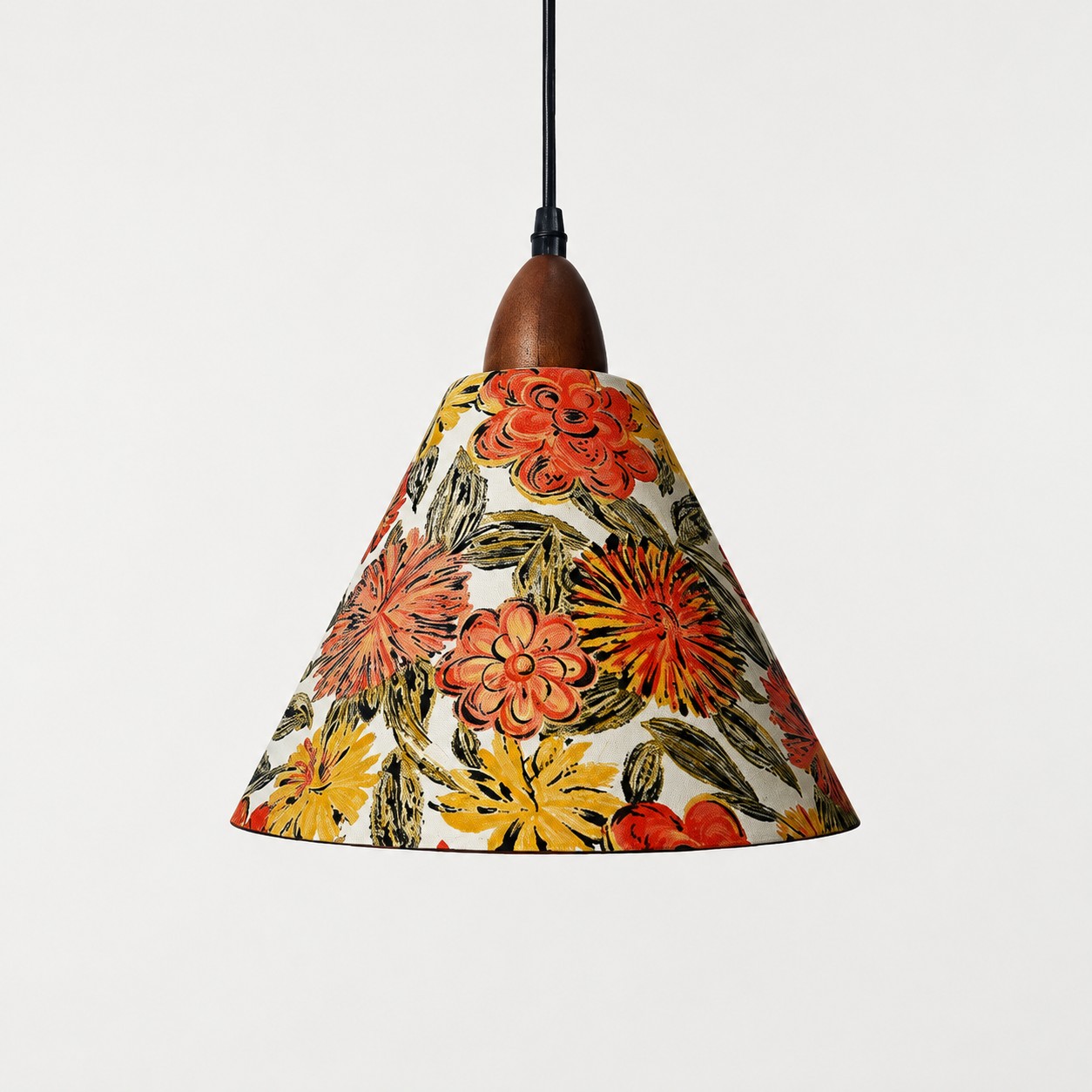 Medium orange floral cone pendant light front view
