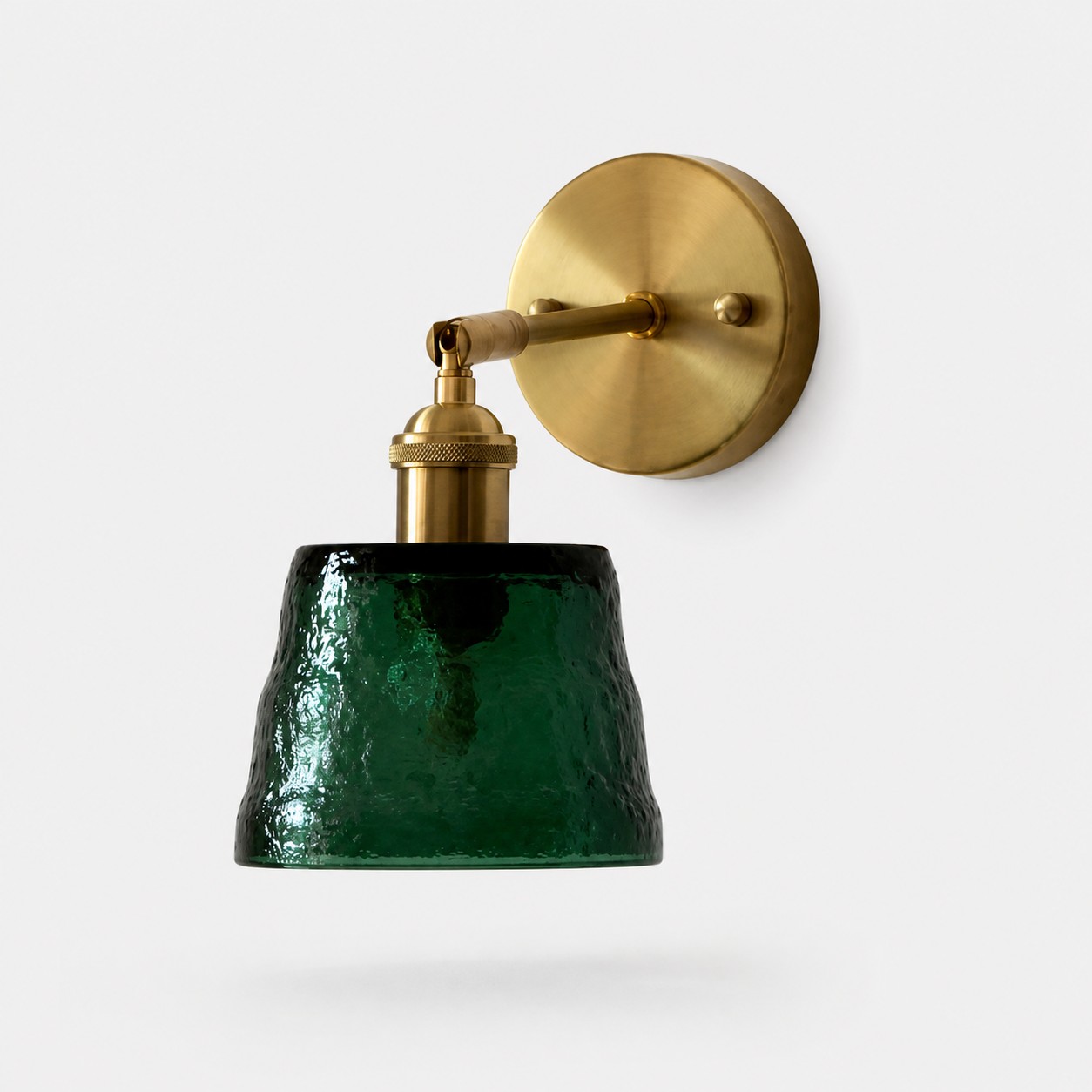 Green hammered glass brass wall sconce