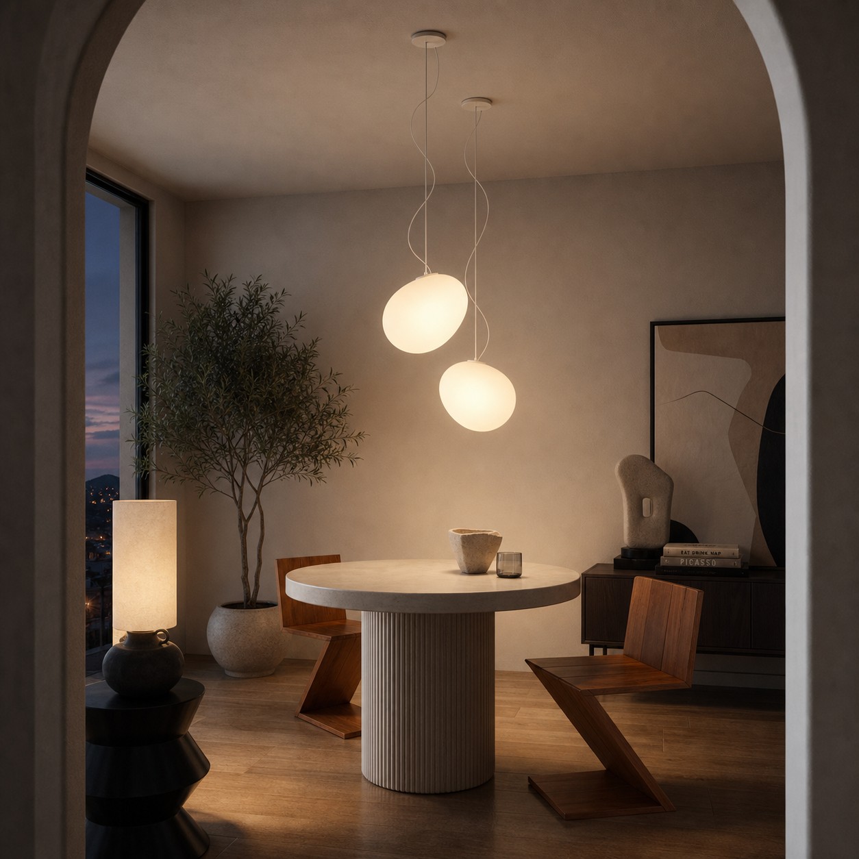 Stonea pendant lamps in a reading nook