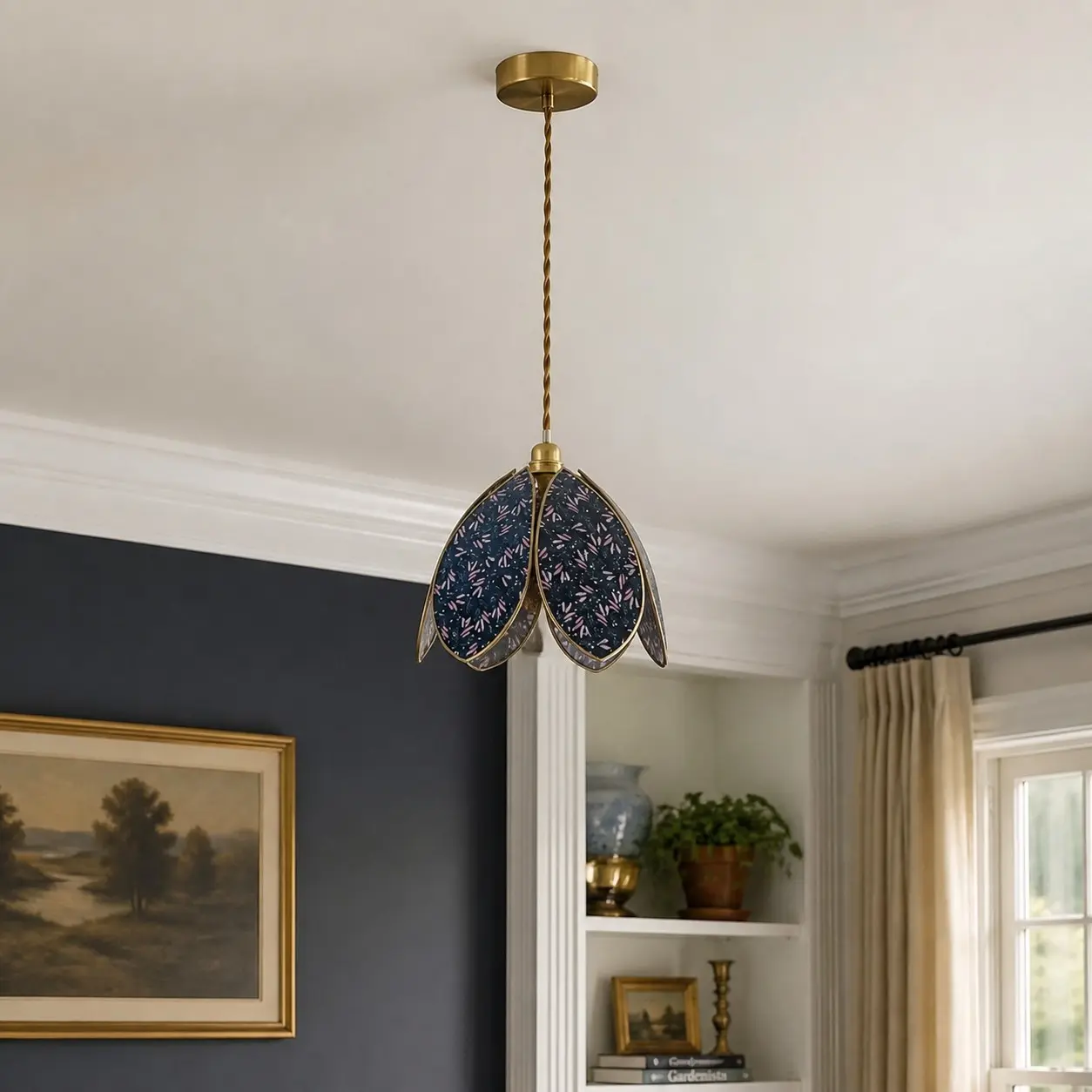 Blue floral petal pendant light in an elegant room