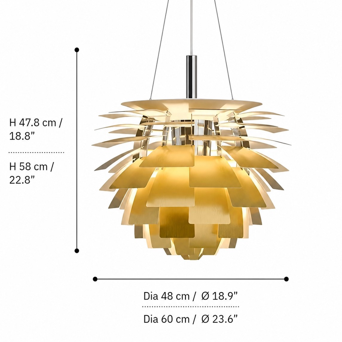 Abmessungen der PH Artichoke Pendelleuchte in 48 cm und 60 cm